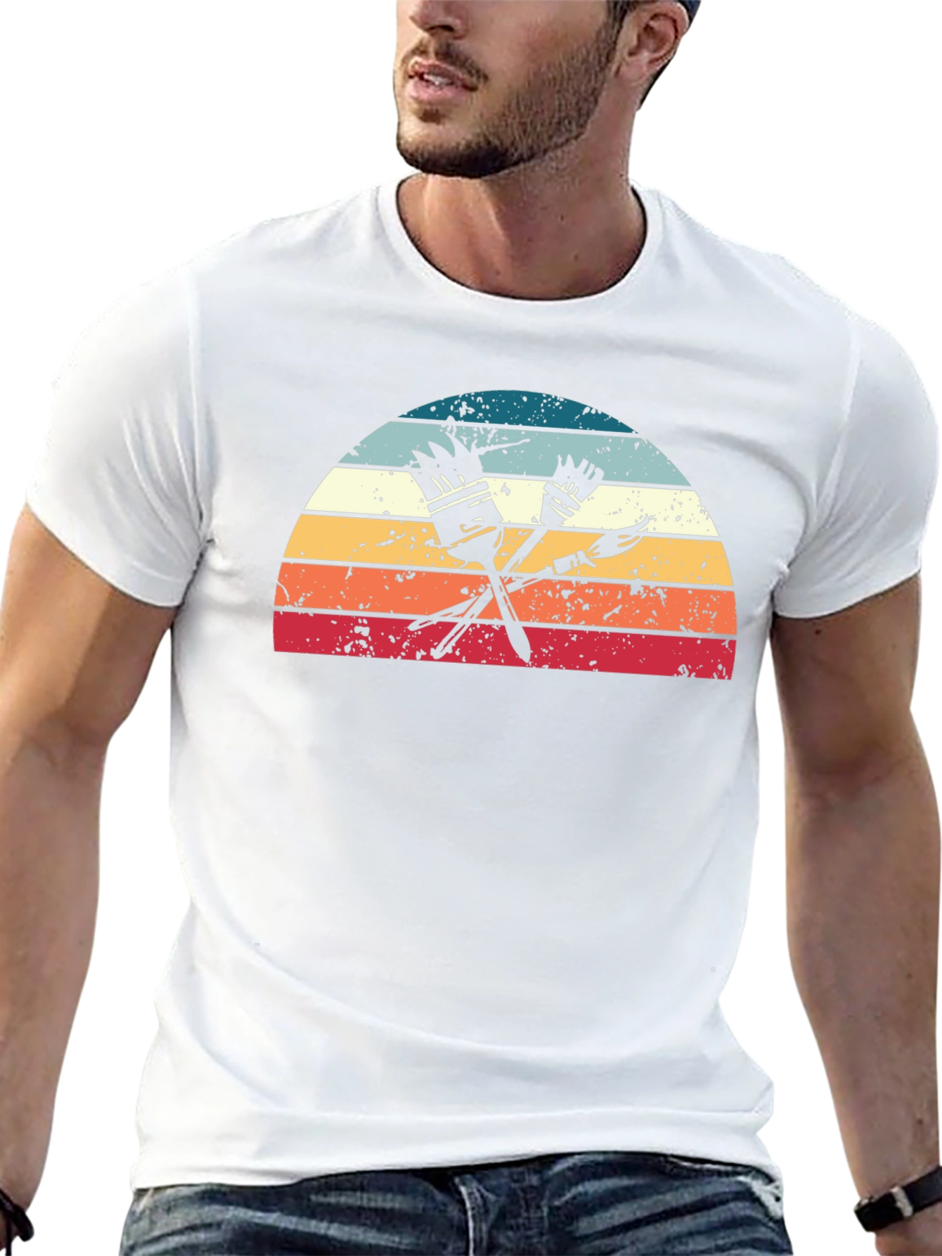 Retro Painter T-Shirt - Paint Brushes & Sunset Design
