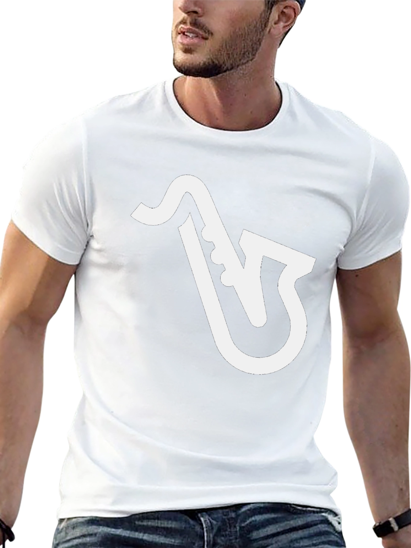 Saxophone Graphic Tee - Black Cotton T-Shirt
