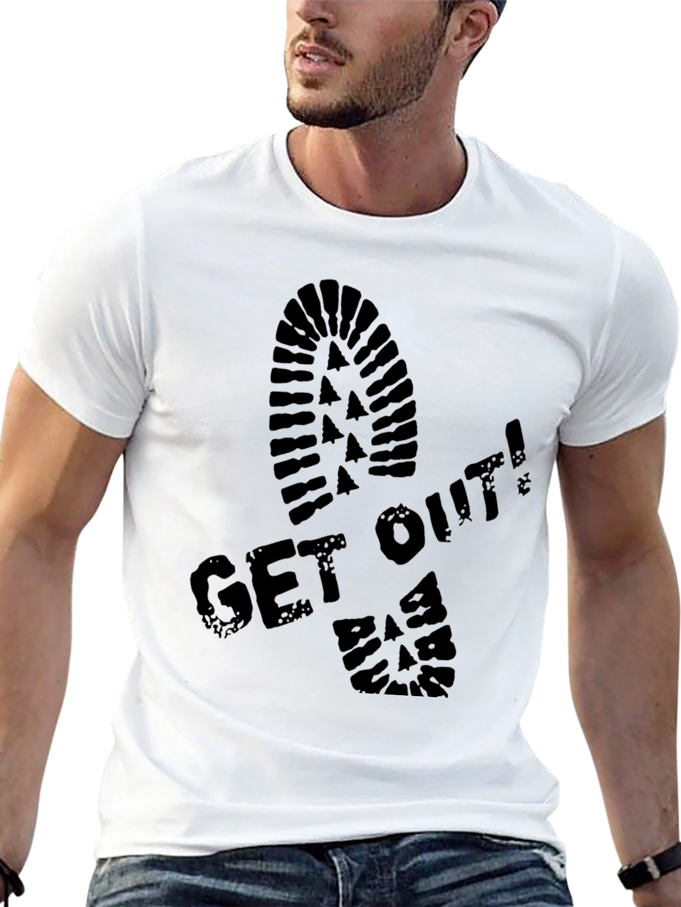 Get Out! Graphic Print Crew Neck T-Shirt