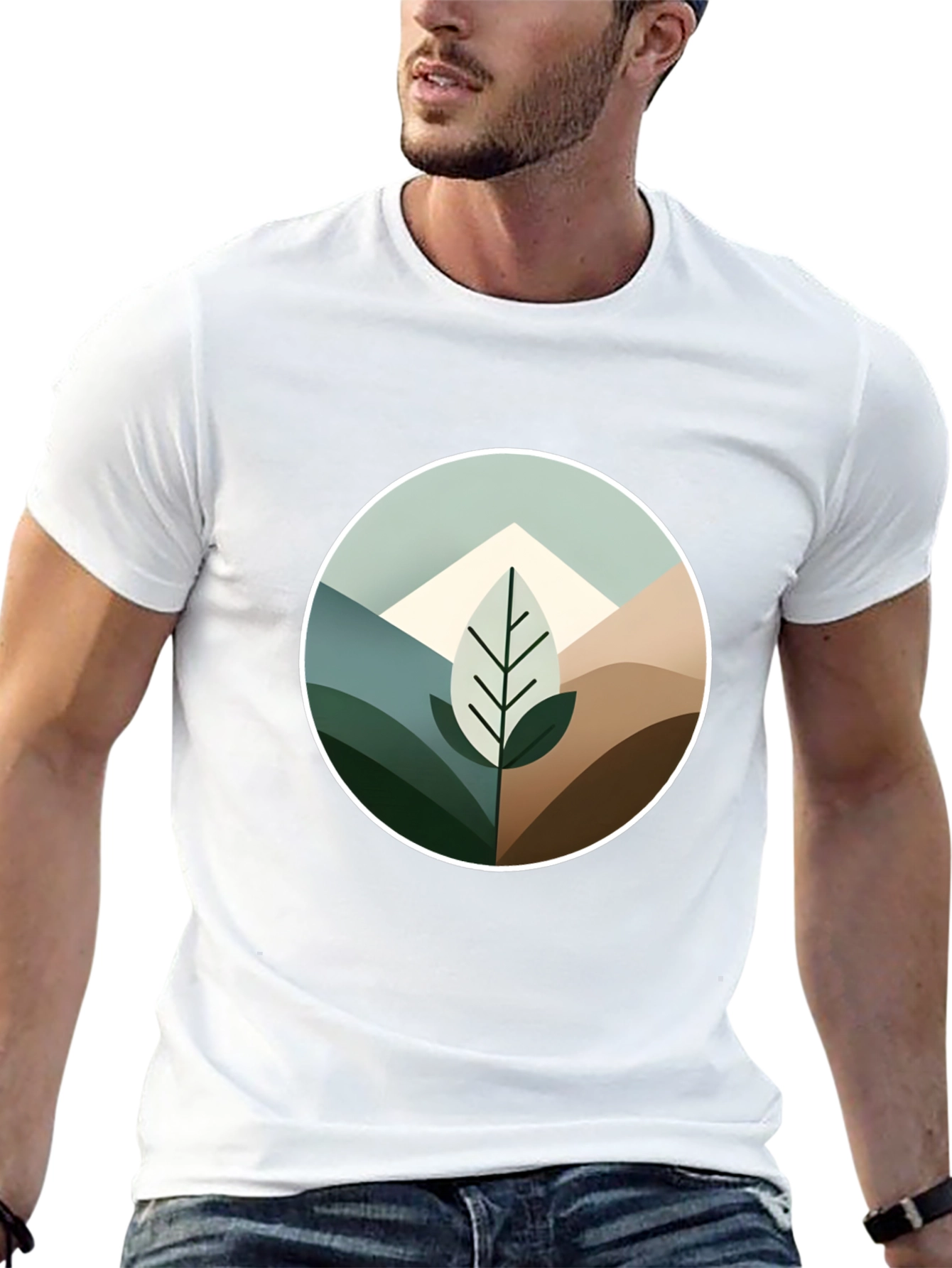 Geometric Mountain Leaf Graphic Tee - Black