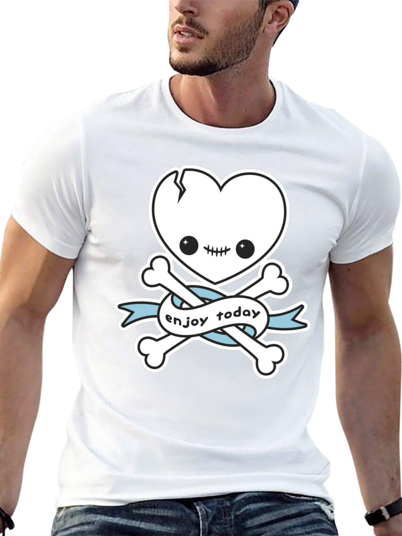 Enjoy Today Heart Skull & Crossbones Graphic T-Shirt