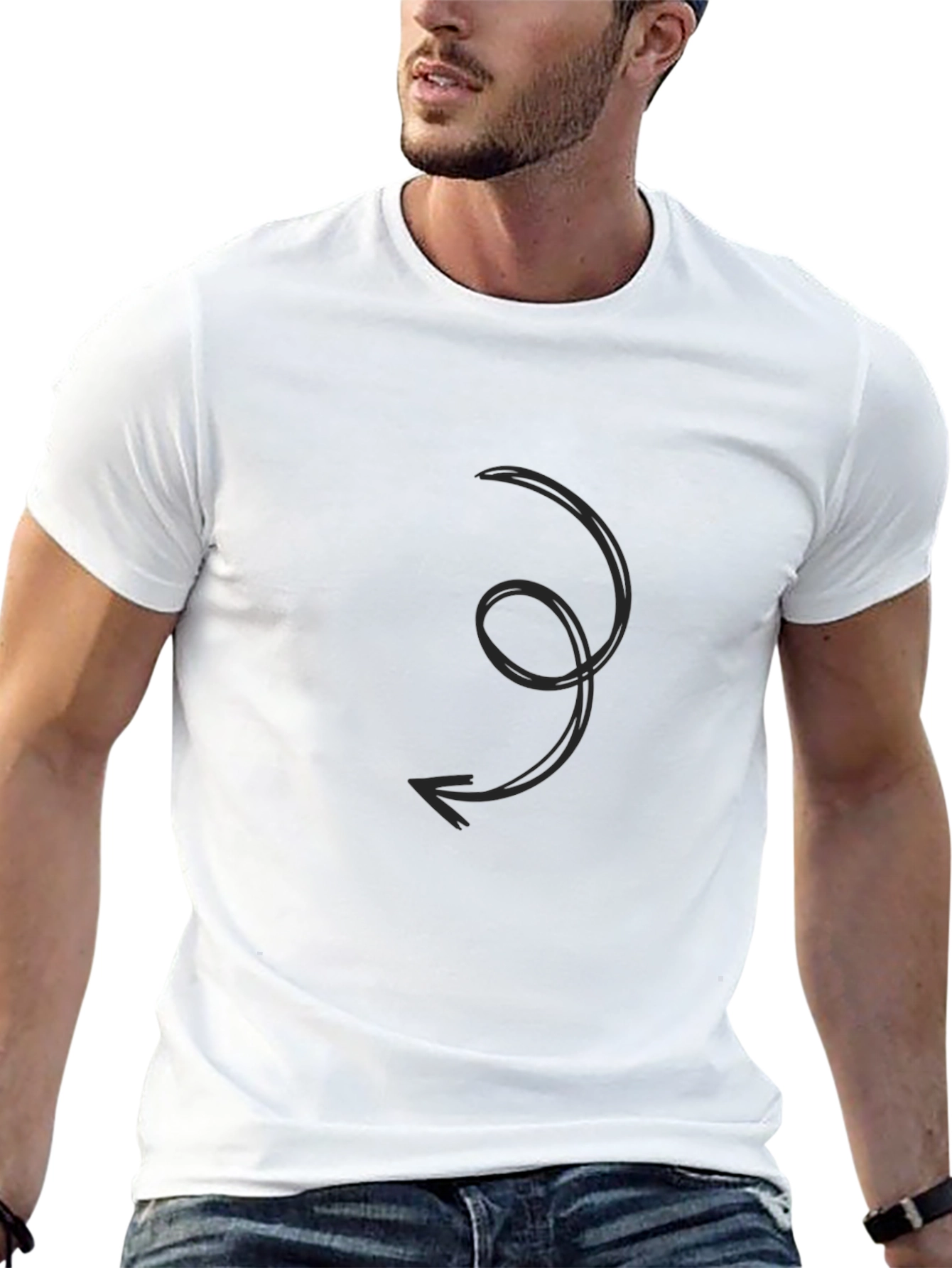 Mens Black Graphic Tee - Swirl Arrow Design