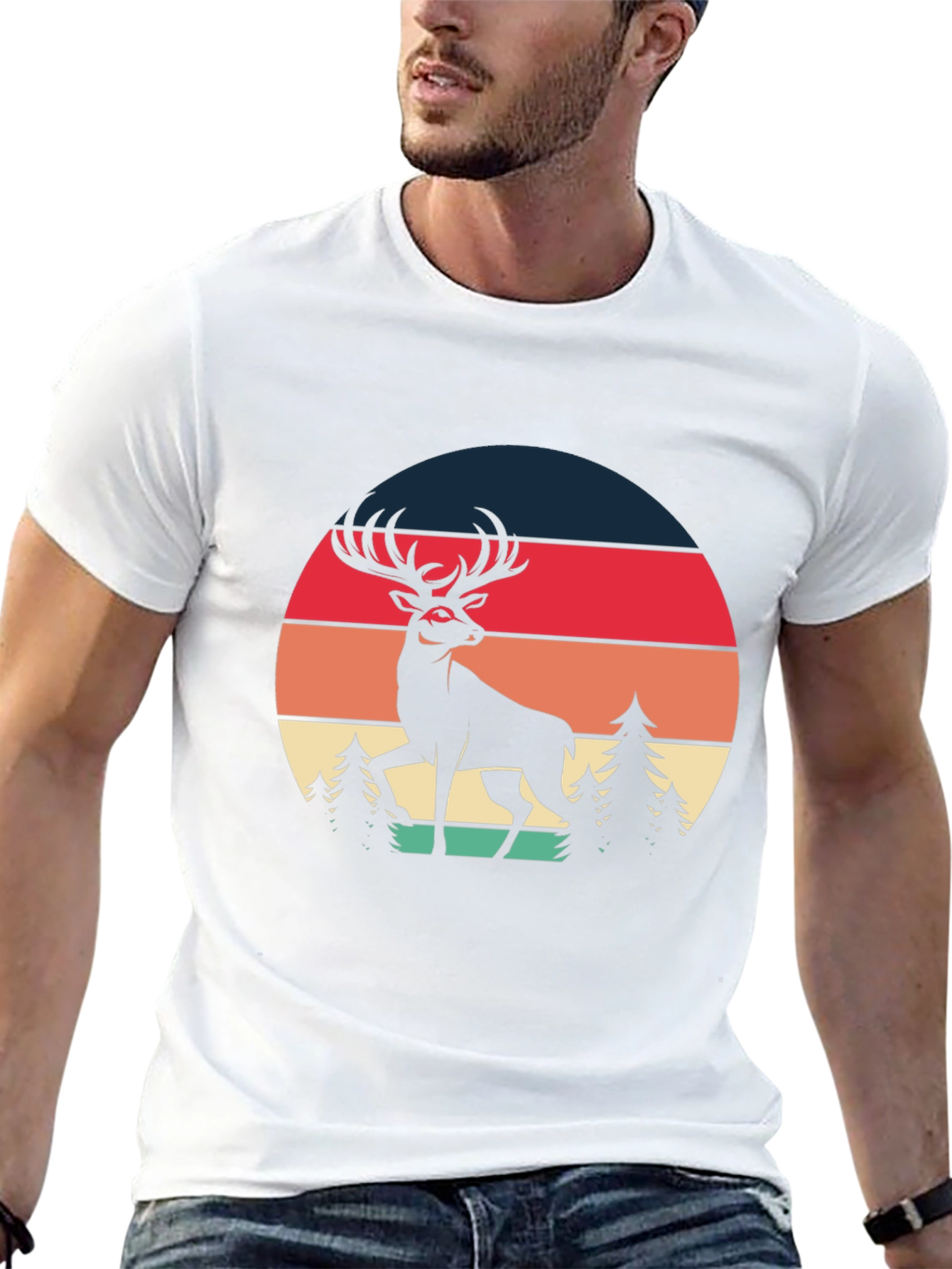 Retro Deer Graphic Tee - Black