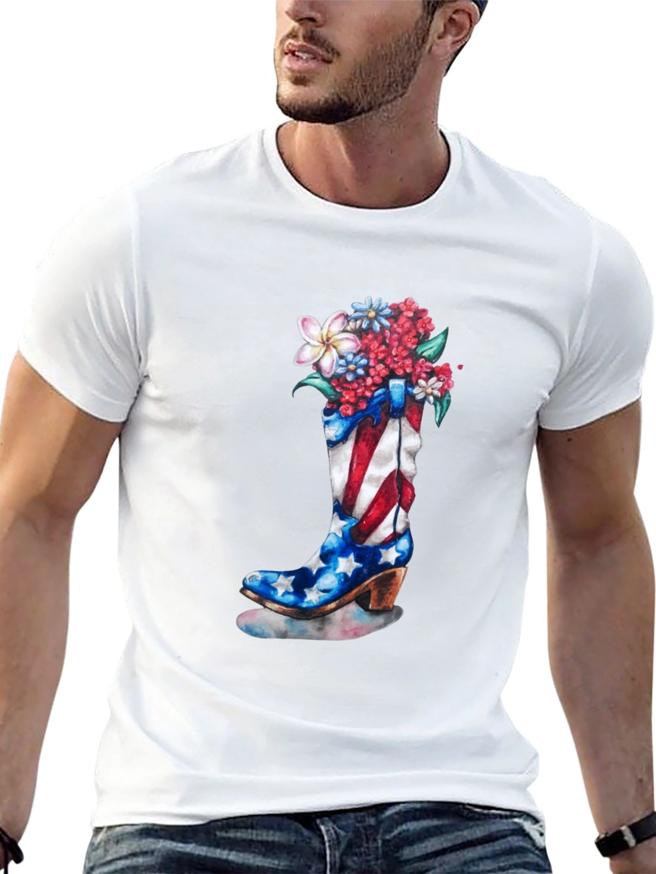 Patriotic Cowboy Boot Floral T-Shirt