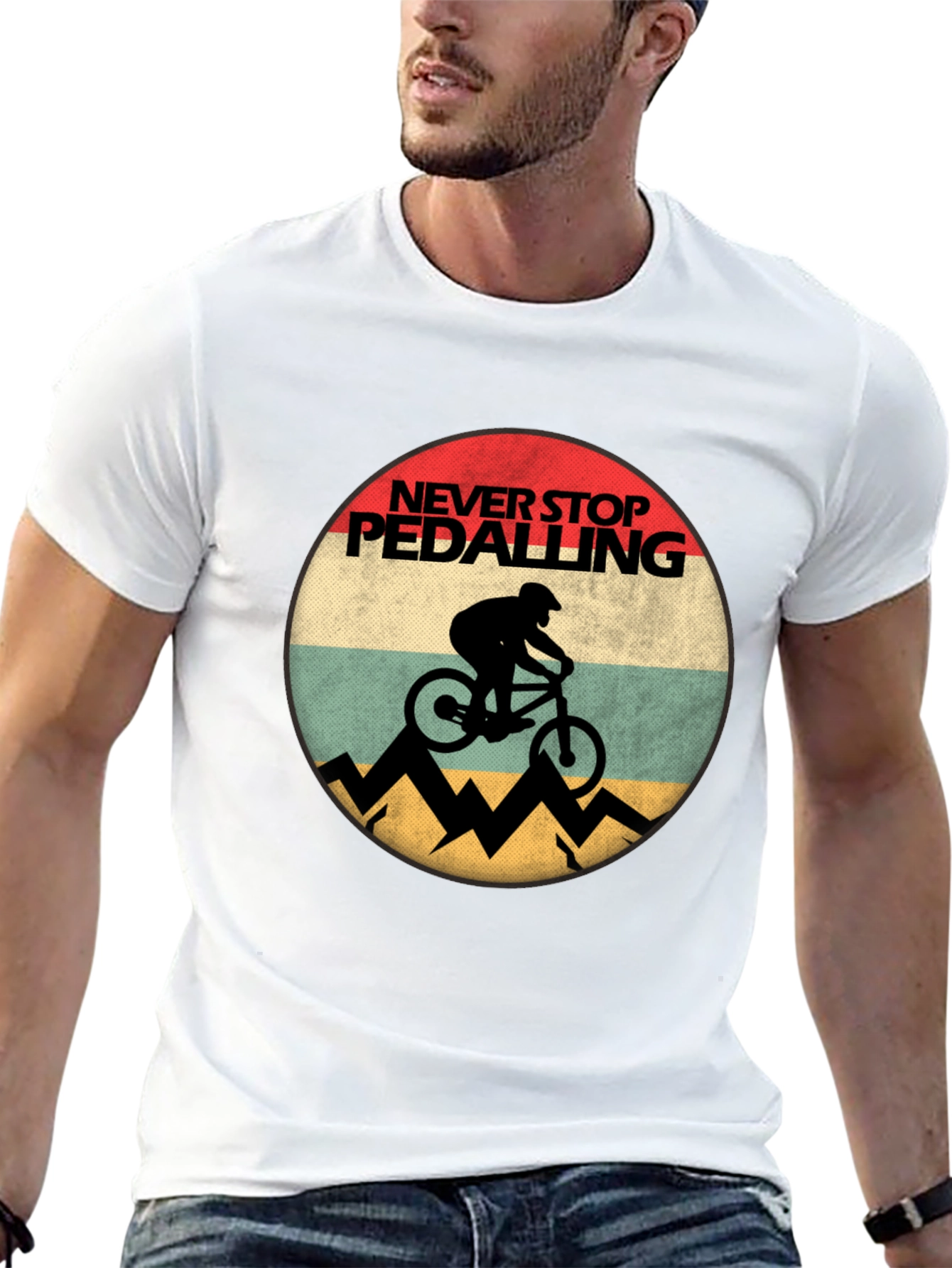 Never Stop Pedalling Mens Graphic Tee