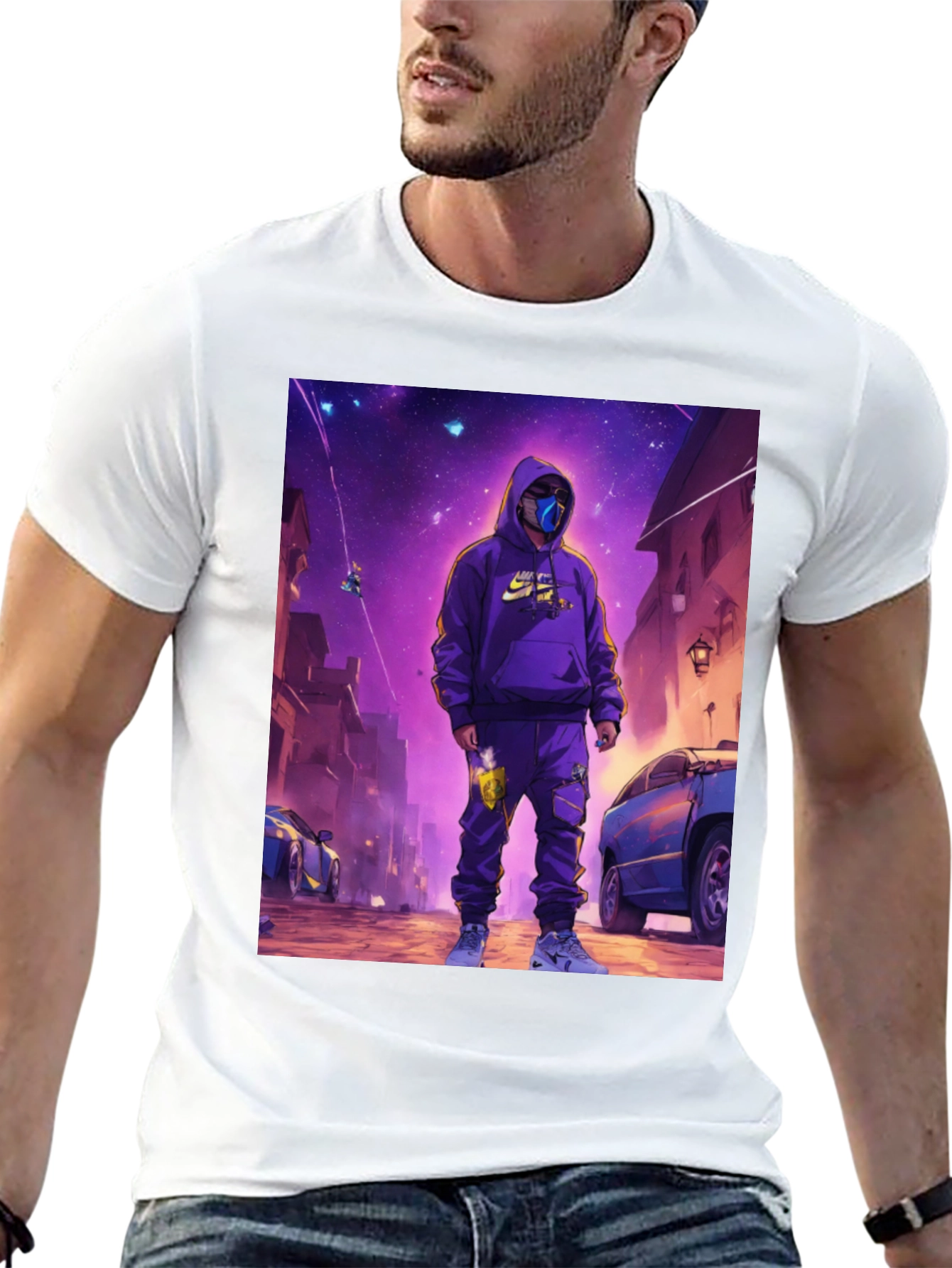 Black T-Shirt with Urban Galaxy Graphic