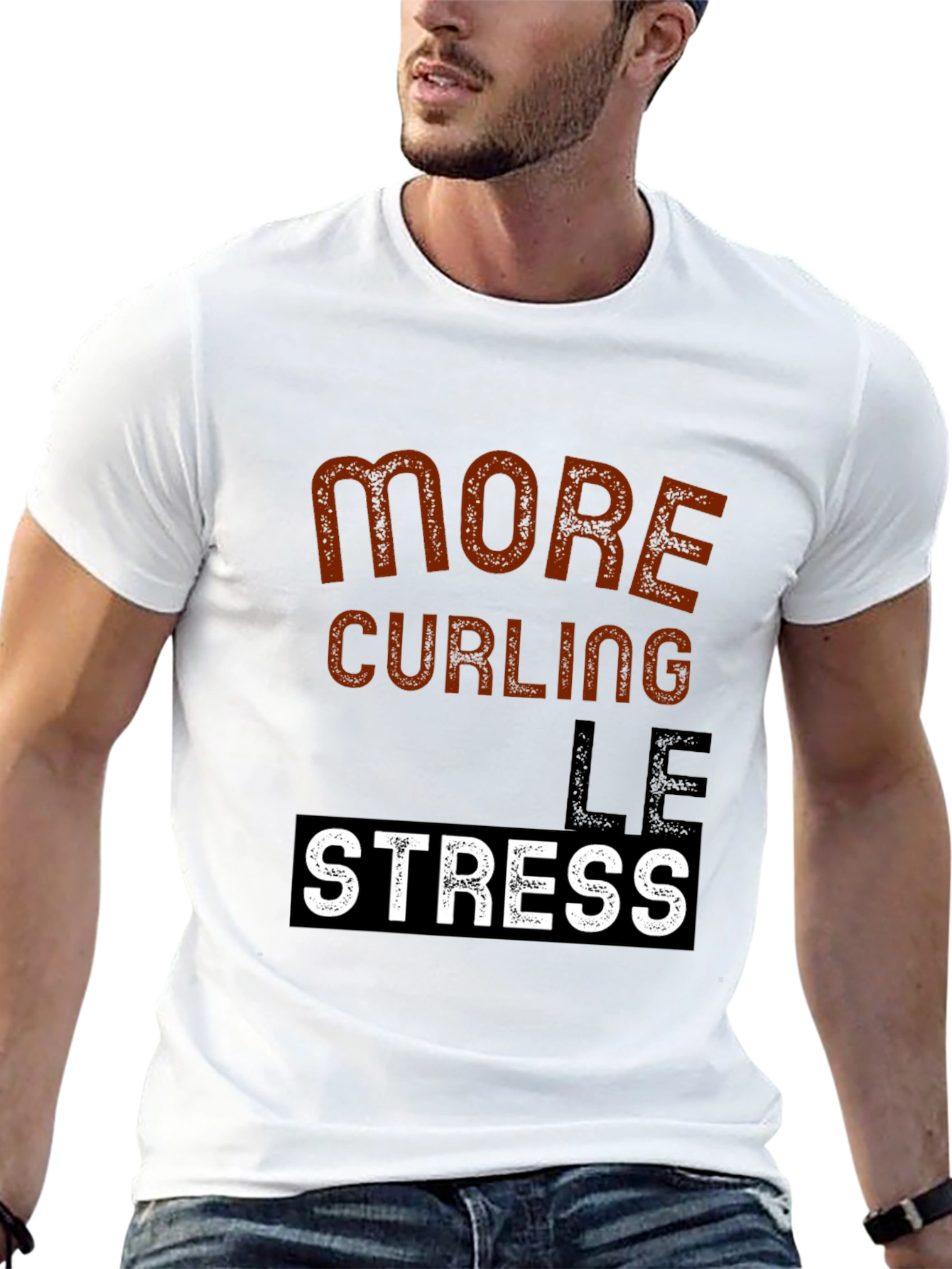 More Curling Less Stress Black T-Shirt