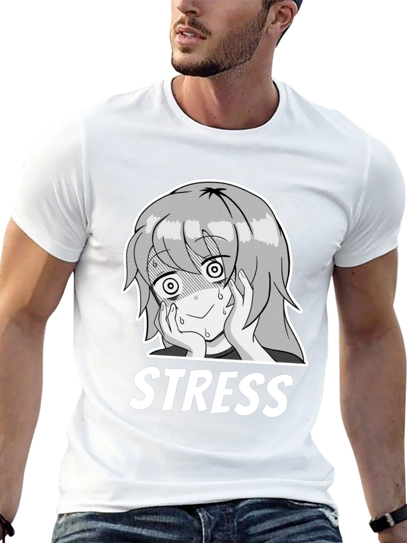 Stress Anime Graphic T-Shirt - Black Cotton Tee