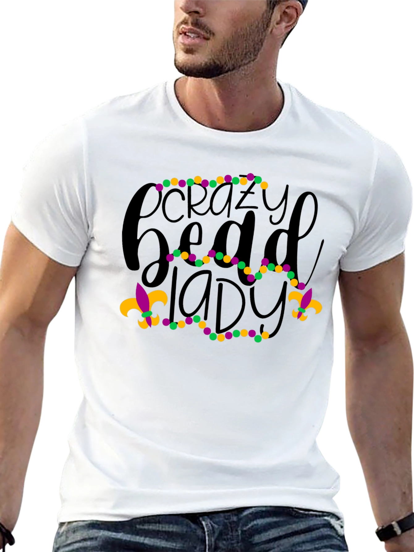 Crazy Bead Lady Mardi Gras Graphic Tee