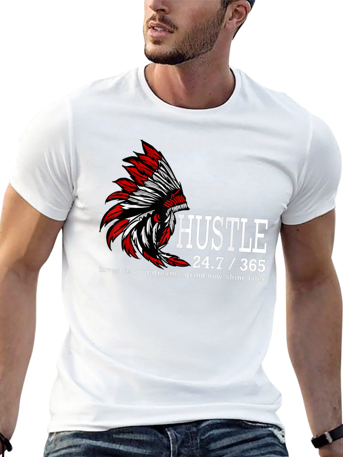 Hustle 24/7/365 Graphic Print Black T-Shirt