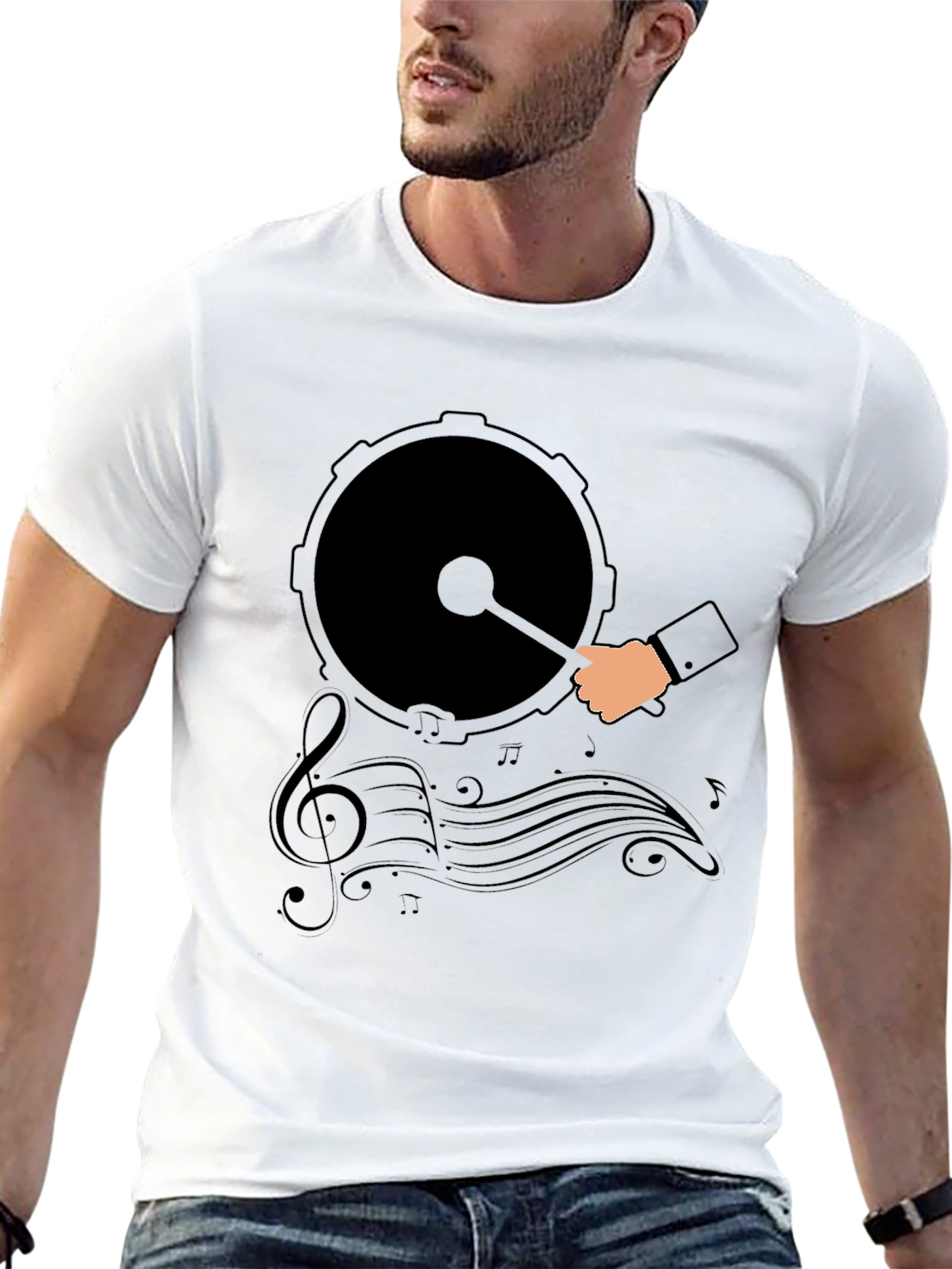 Drum and Music Graphic Tee - Black