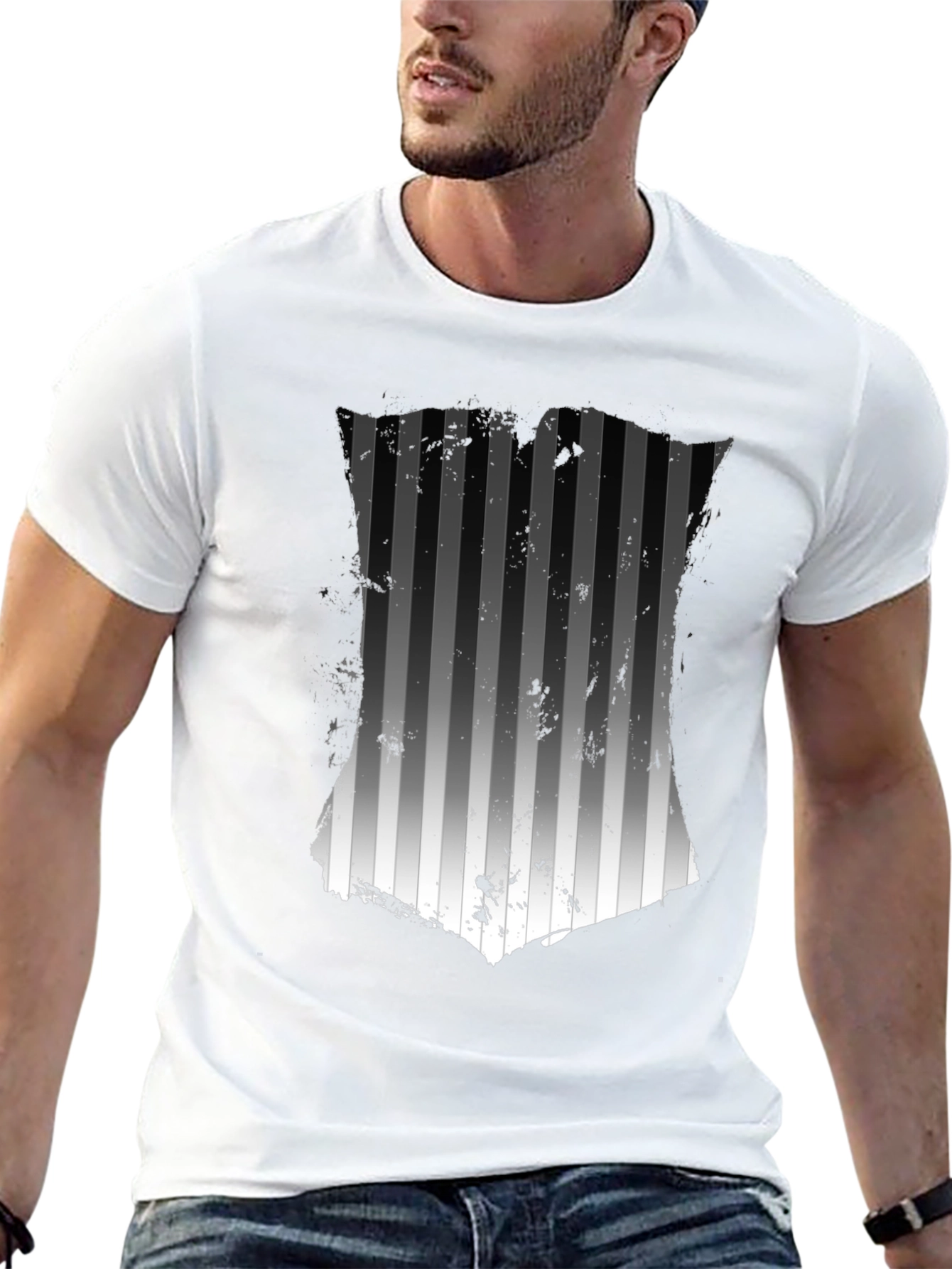 Striped Graphic Tee - Mens Black T-Shirt