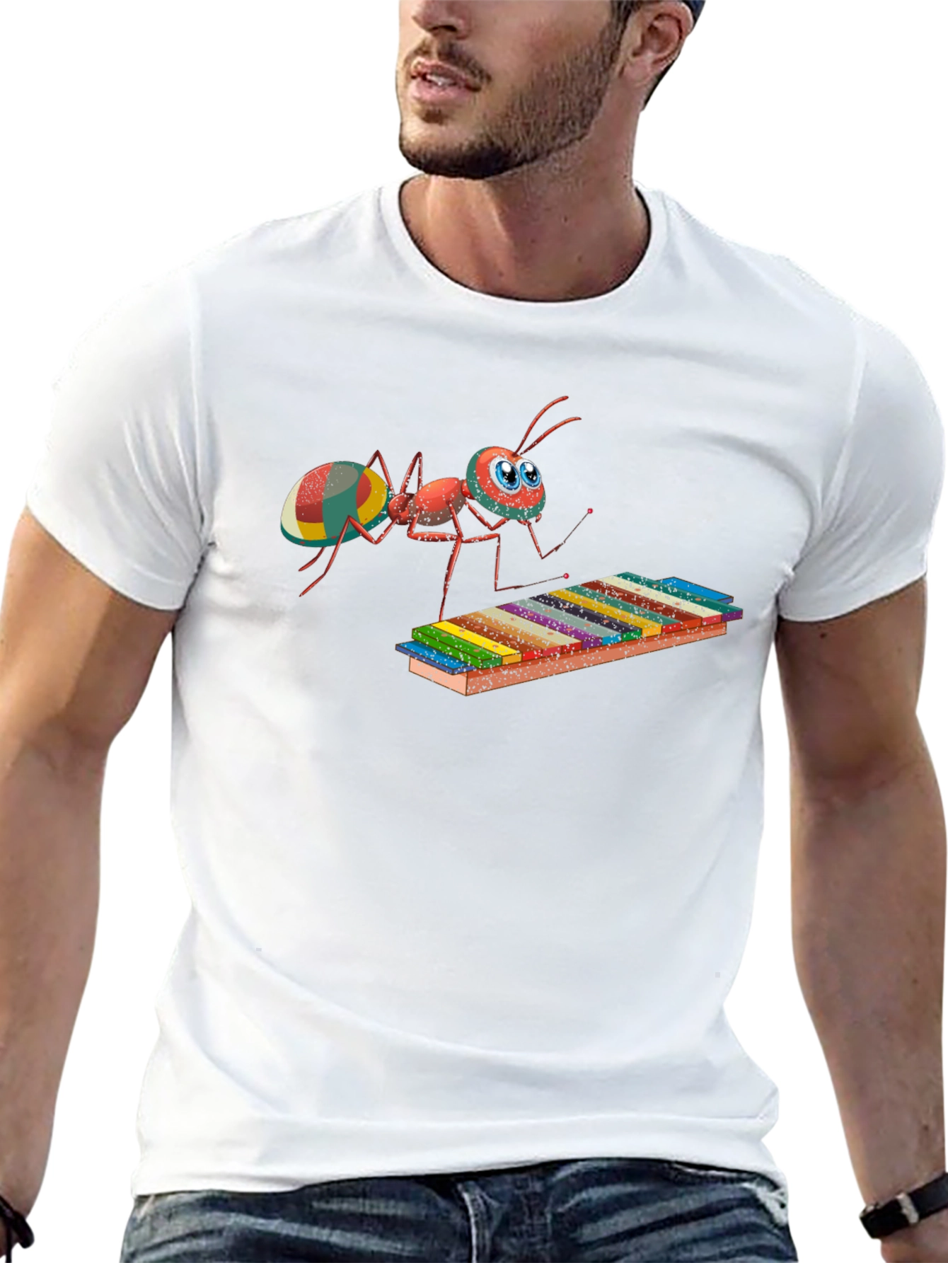 Musical Ant Graphic Tee - Quirky Cotton T-Shirt