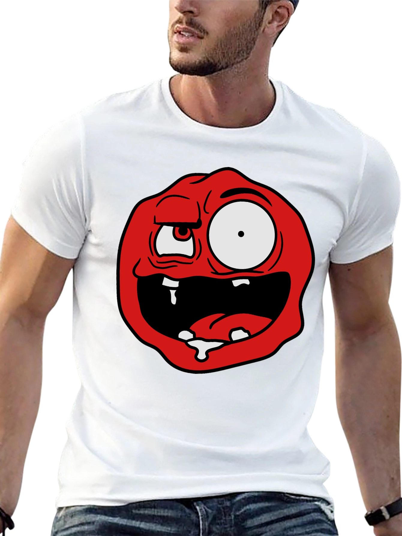 Cartoon Monster Graphic Tee - Black Cotton Blend