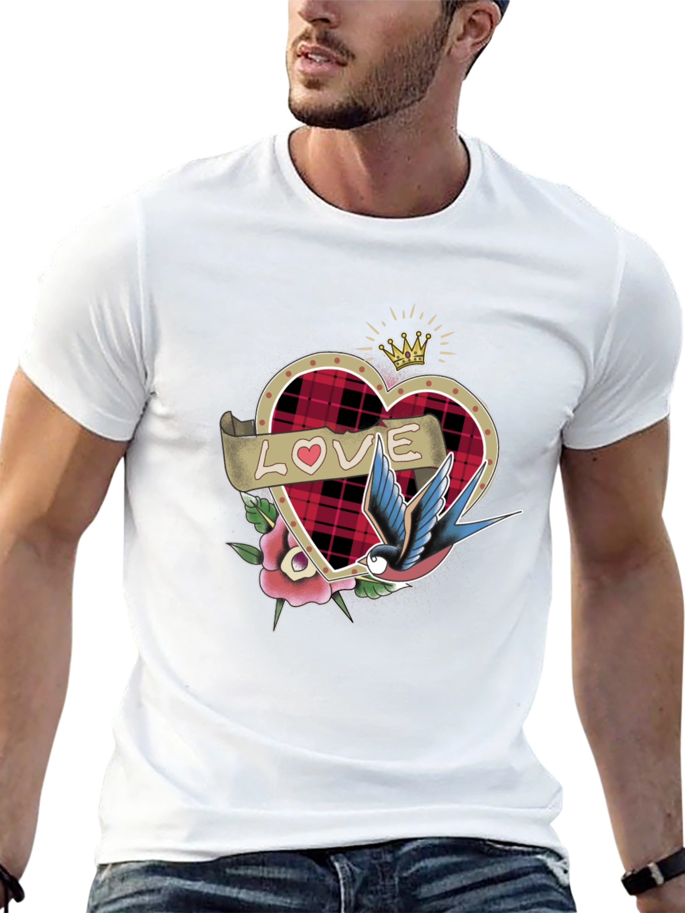 Love Tattoo Heart Graphic Black T-Shirt