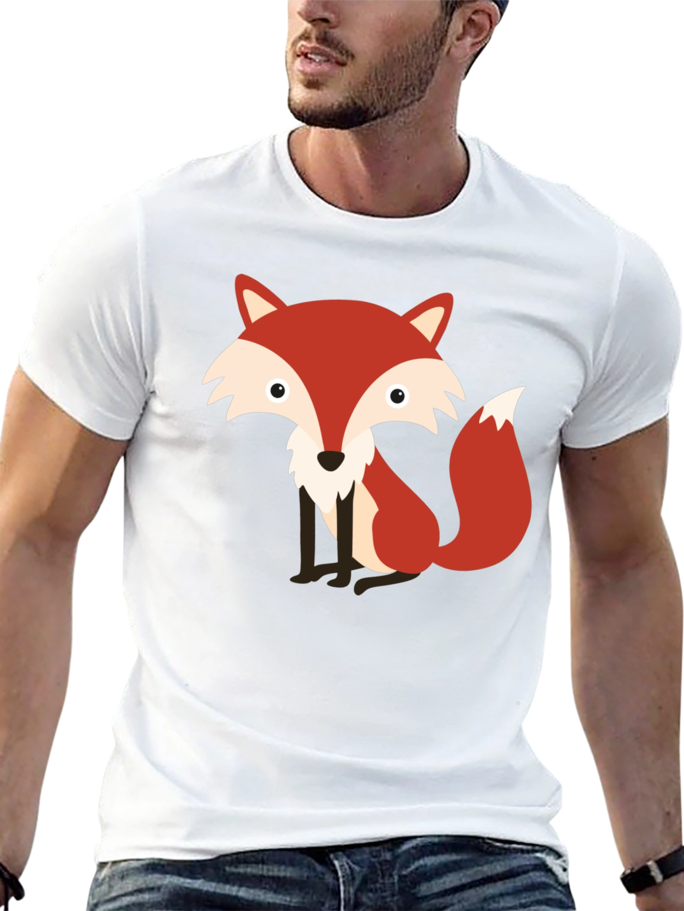 Cute Fox Graphic Print Black T-Shirt
