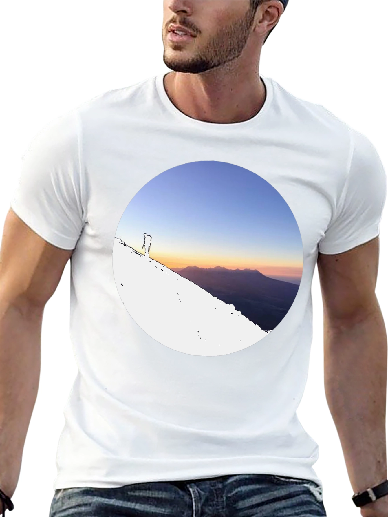 Mountain Sunset Graphic Tee - Black Crew Neck T-Shirt