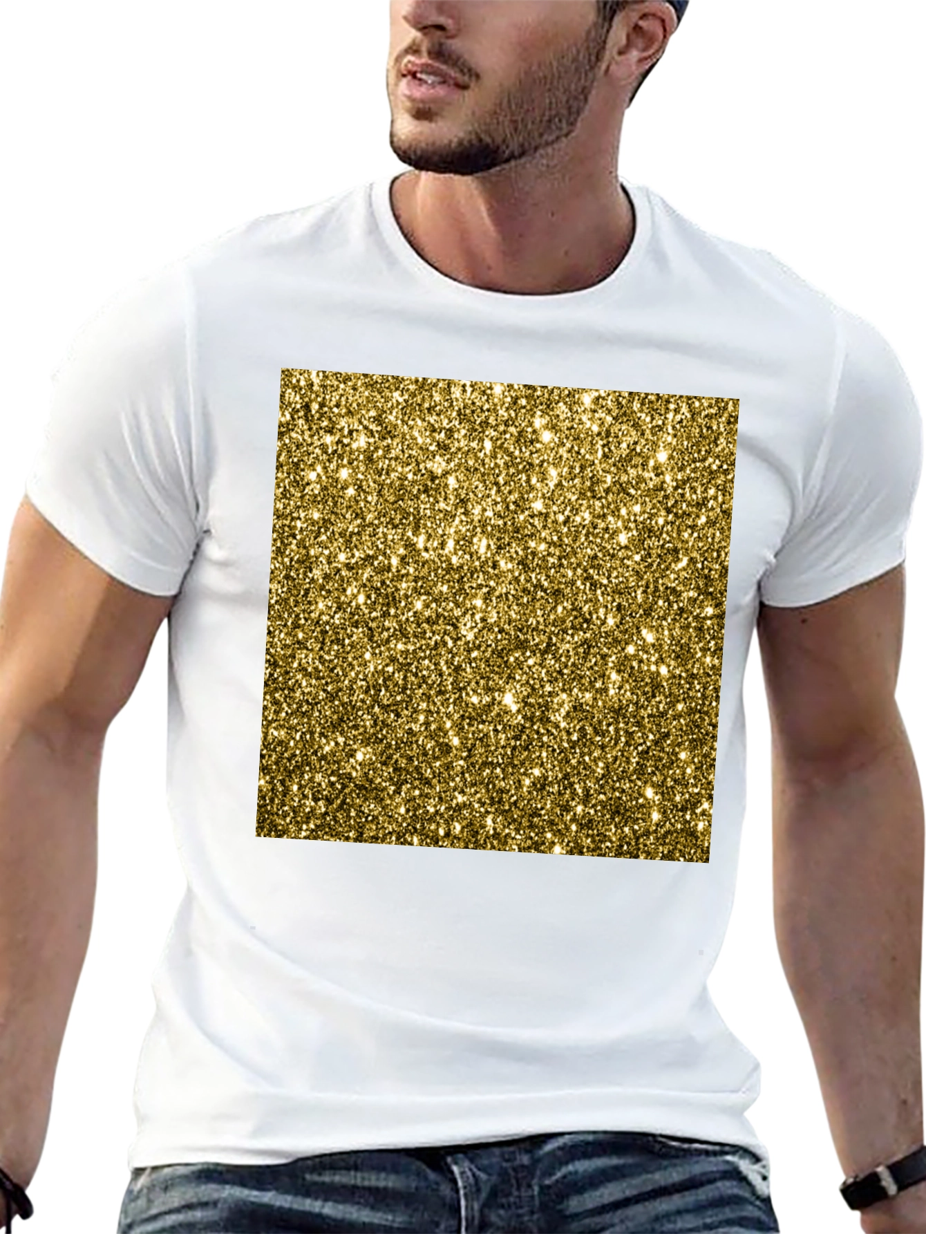 Sparkling Gold Glitter Graphic Tee - Black