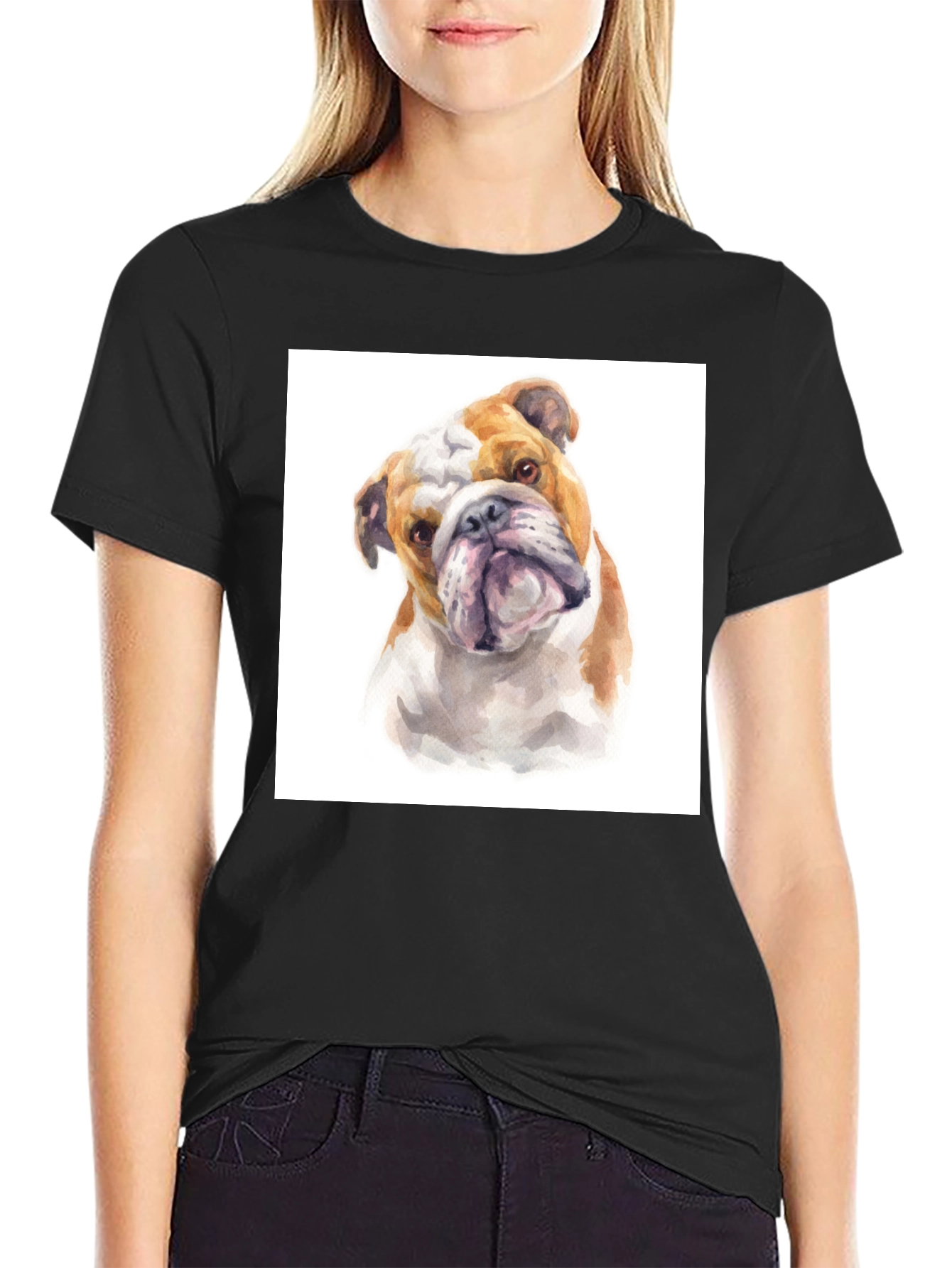 Bulldog Watercolor Graphic T-Shirt
