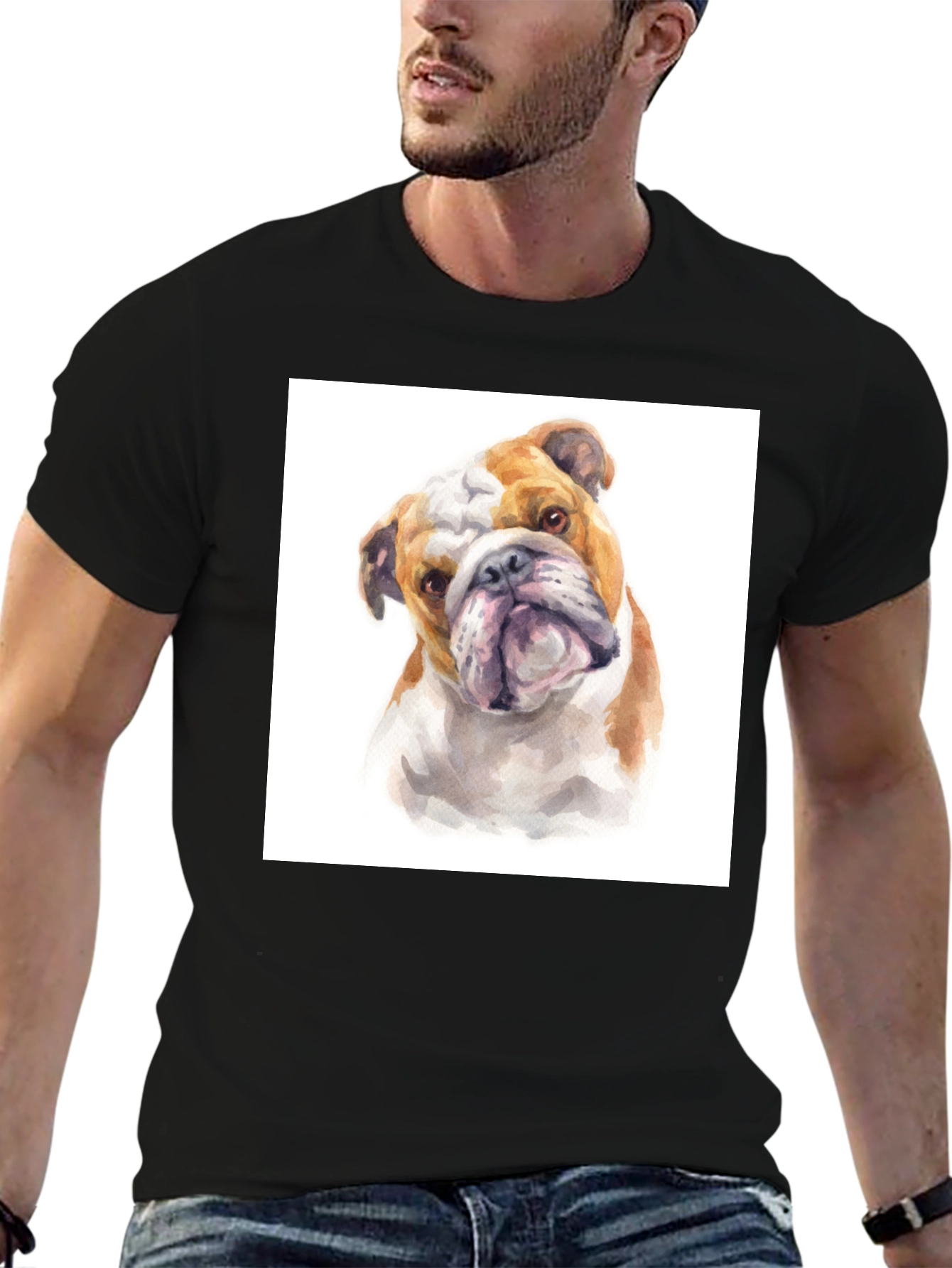 Bulldog Watercolor Graphic T-Shirt