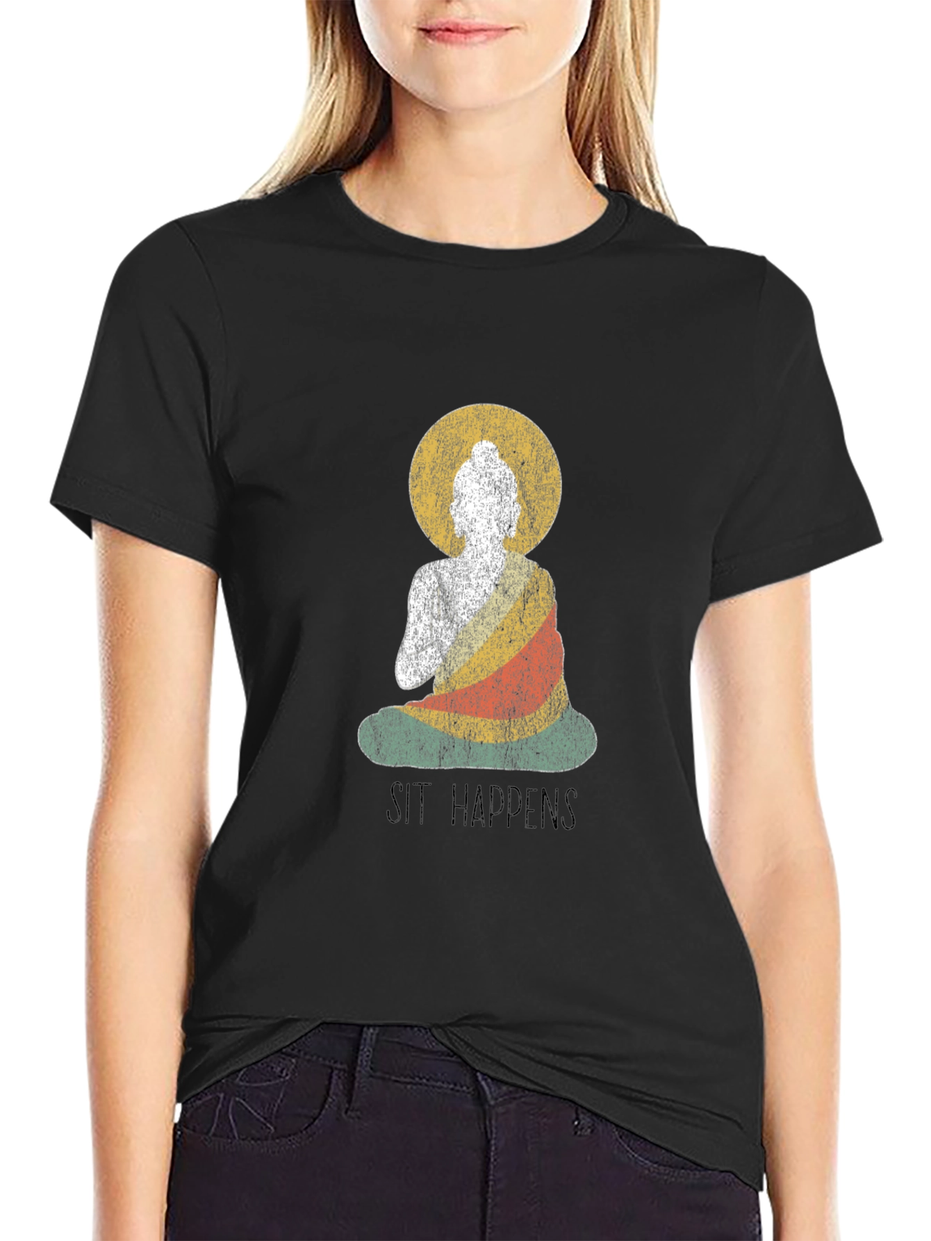 Sit Happens Buddha Graphic T-Shirt