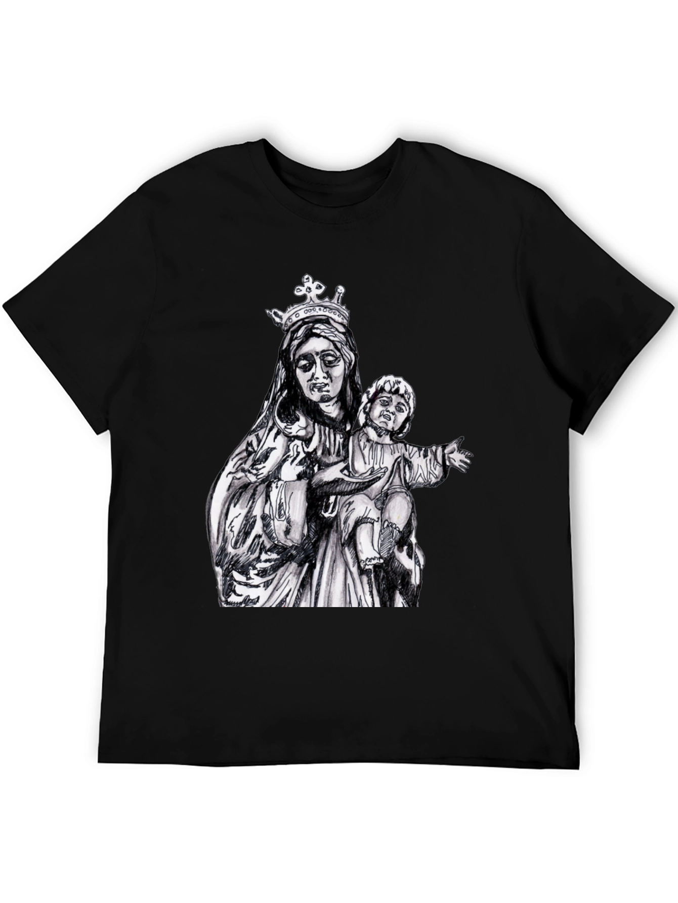 Virgin Mary & Child Graphic T-Shirt - Black