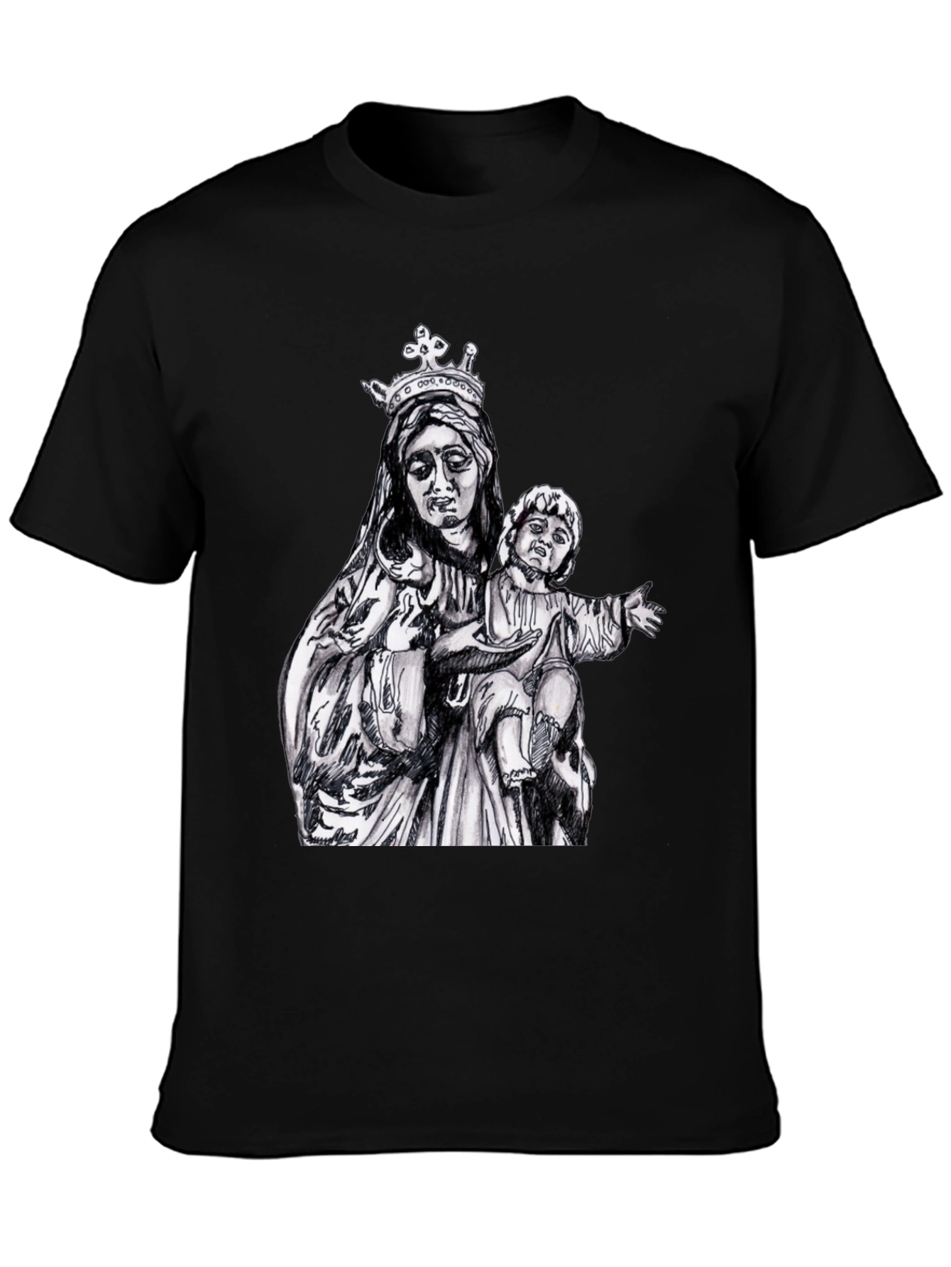 Virgin Mary & Child Graphic T-Shirt - Black