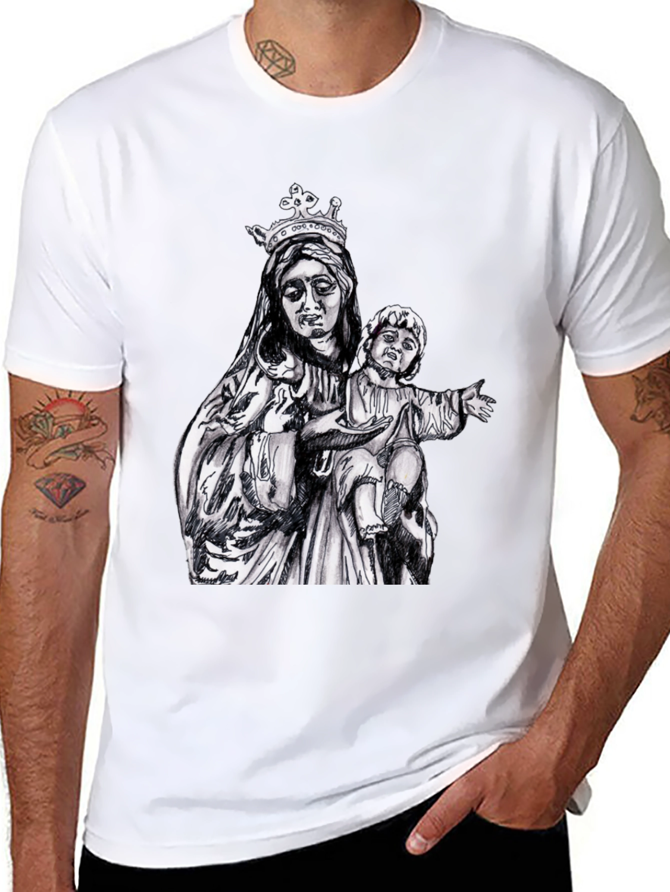 Virgin Mary & Child Graphic T-Shirt - Black