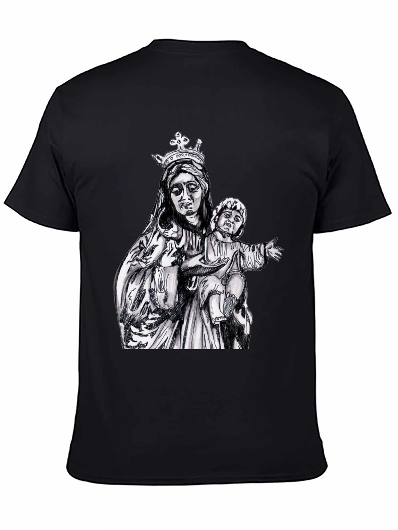 Virgin Mary & Child Graphic T-Shirt - Black