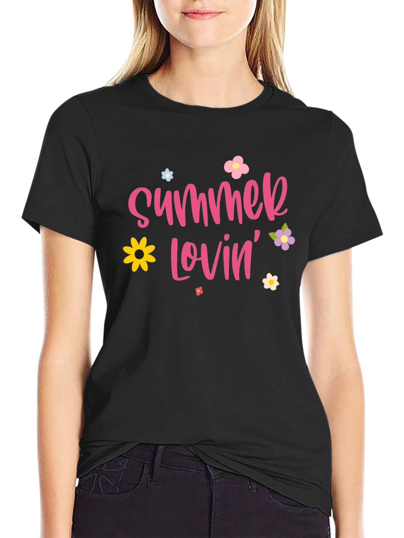 Summer Lovin Graphic Print Black T-Shirt