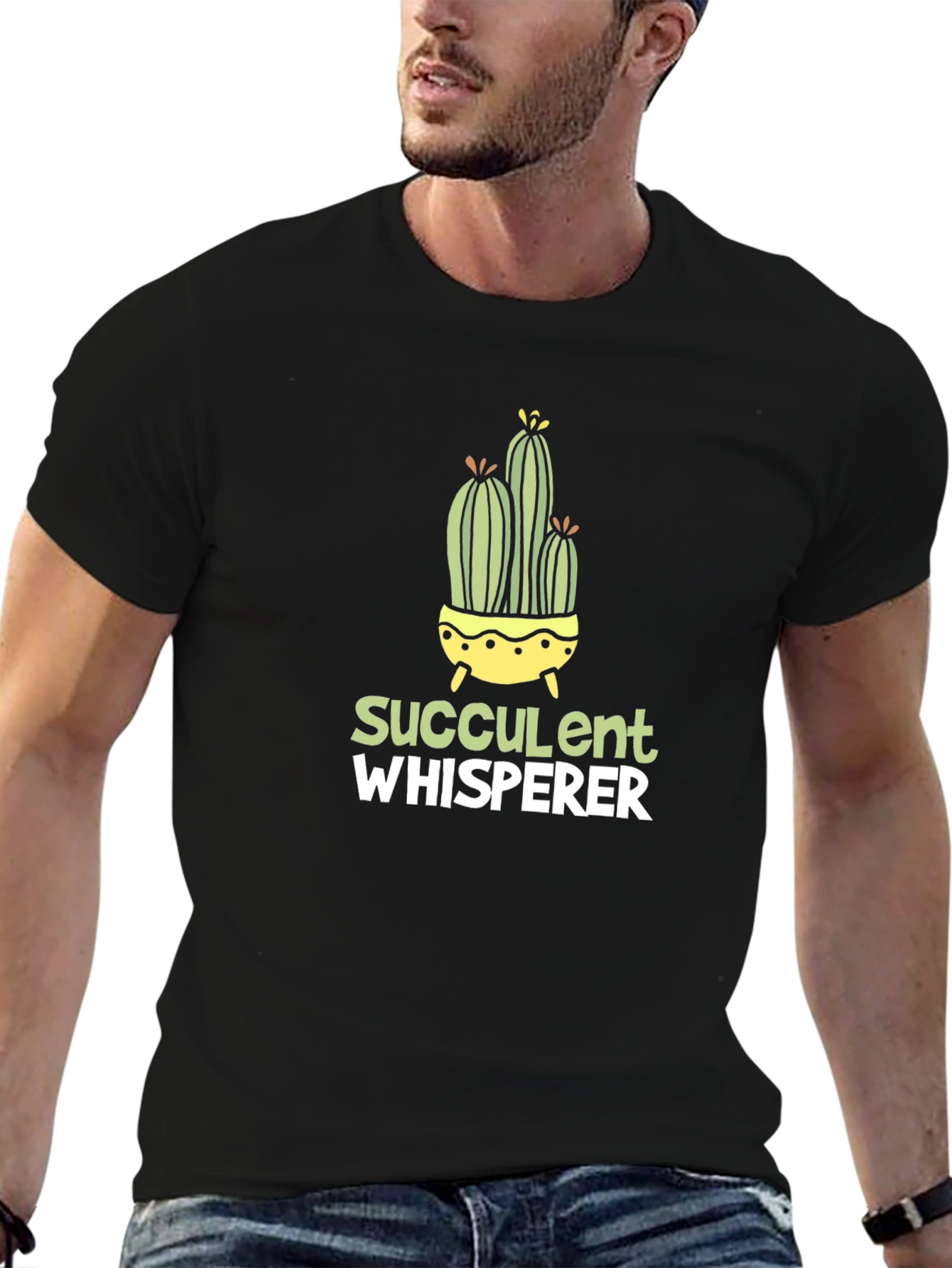 Succulent Whisperer Black Graphic T-Shirt