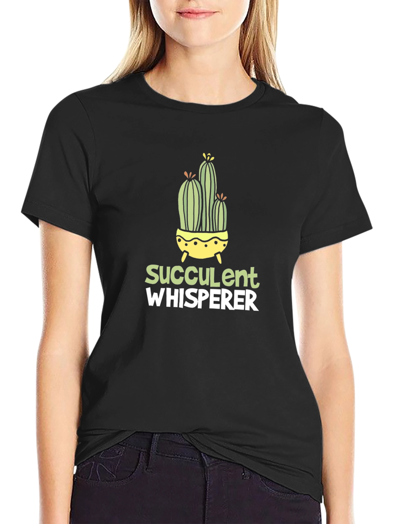 Succulent Whisperer Black Graphic T-Shirt
