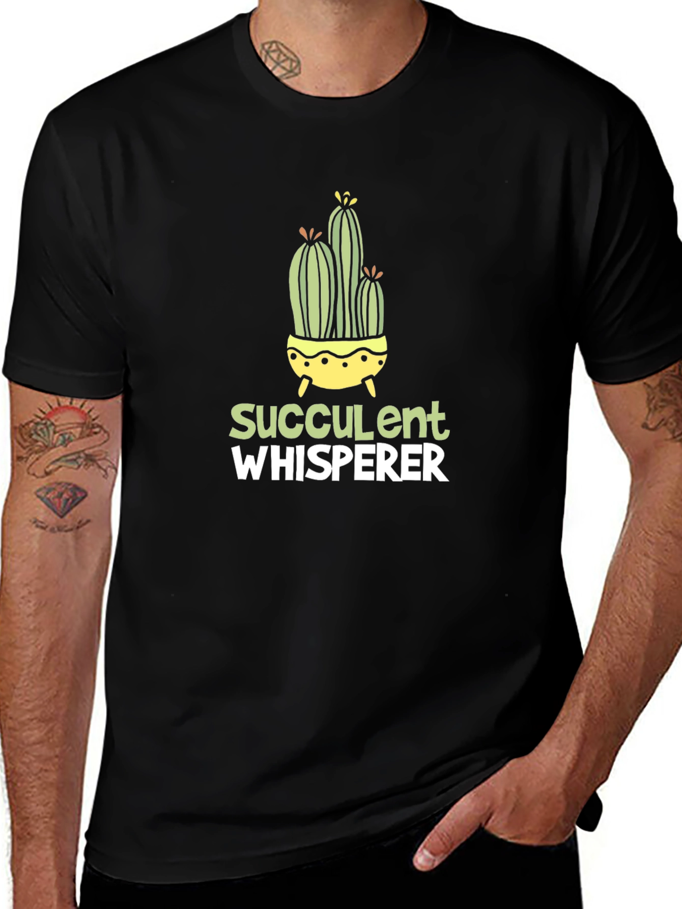Succulent Whisperer Black Graphic T-Shirt