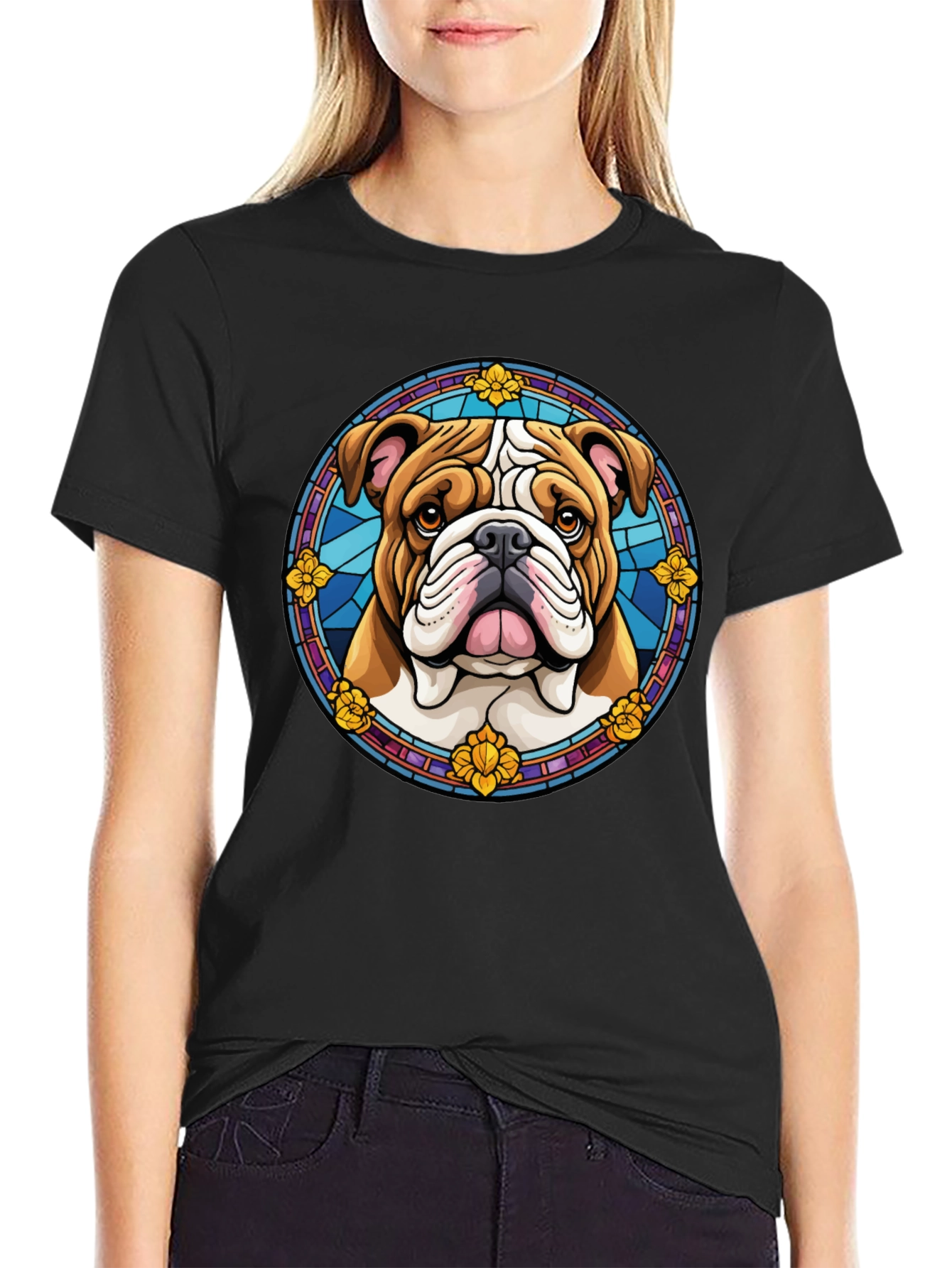 Bulldog Stained Glass Style Graphic Tee