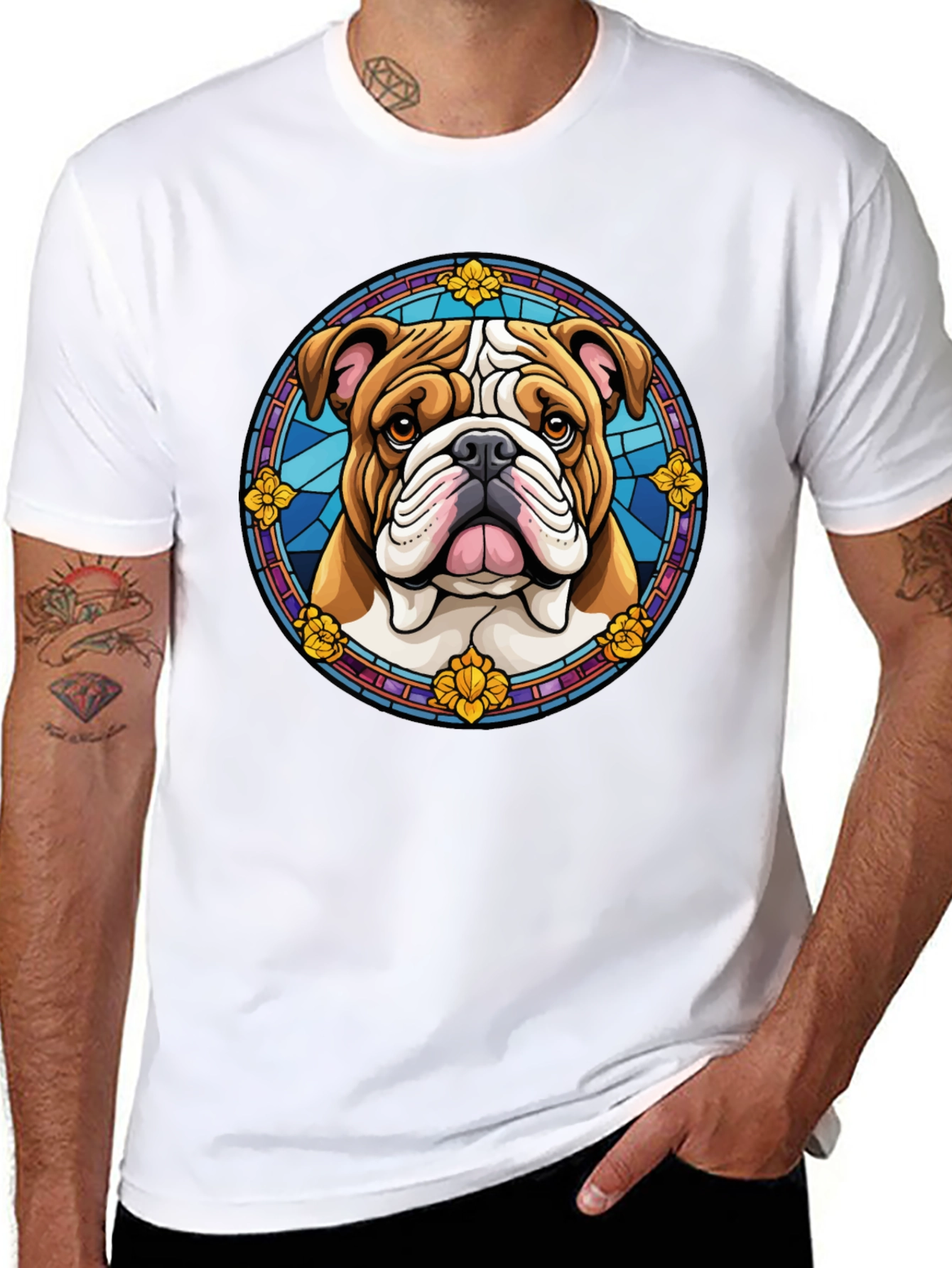 Bulldog Stained Glass Style Graphic Tee