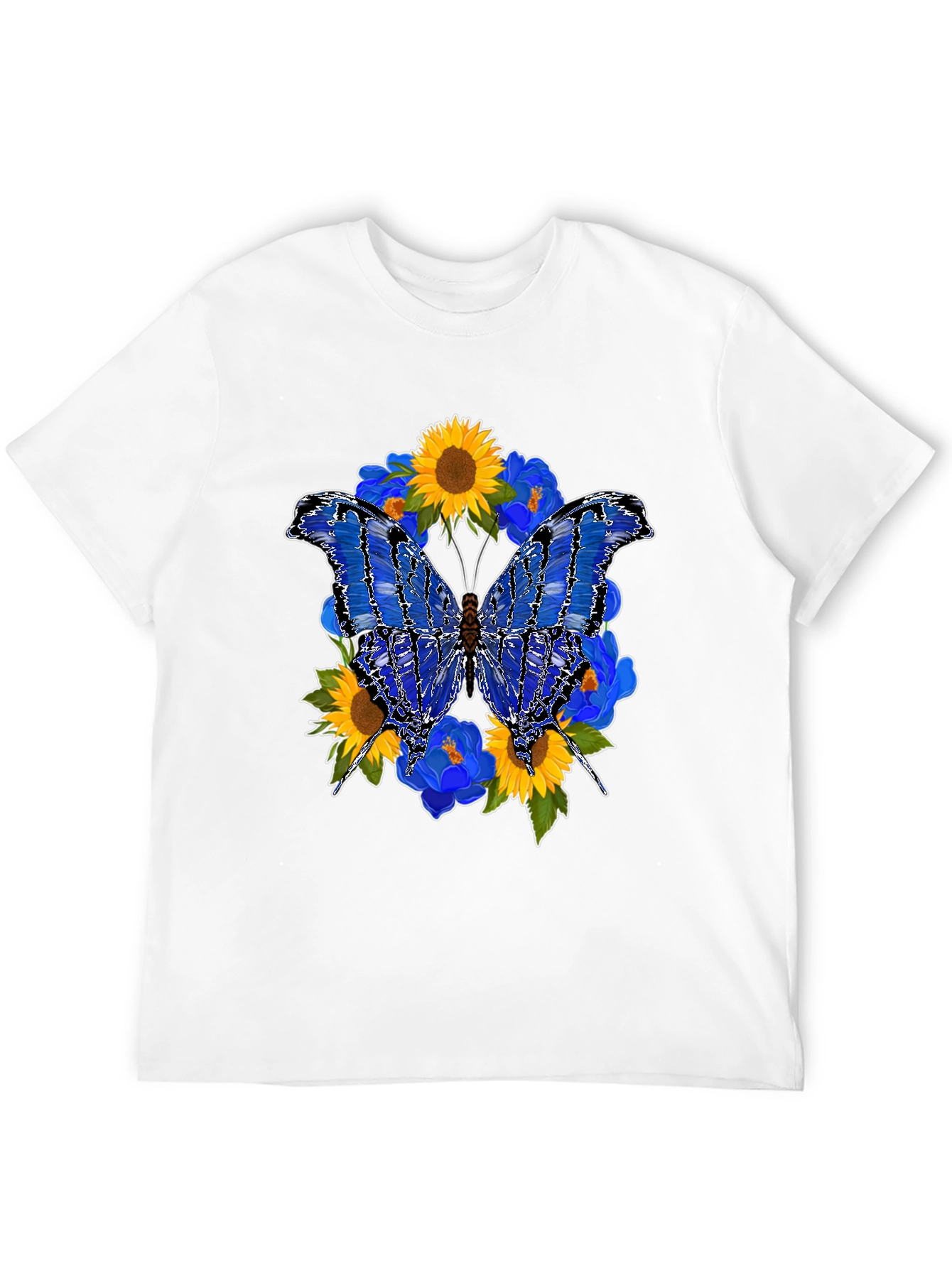 Butterfly Sunflower Graphic Black T-Shirt