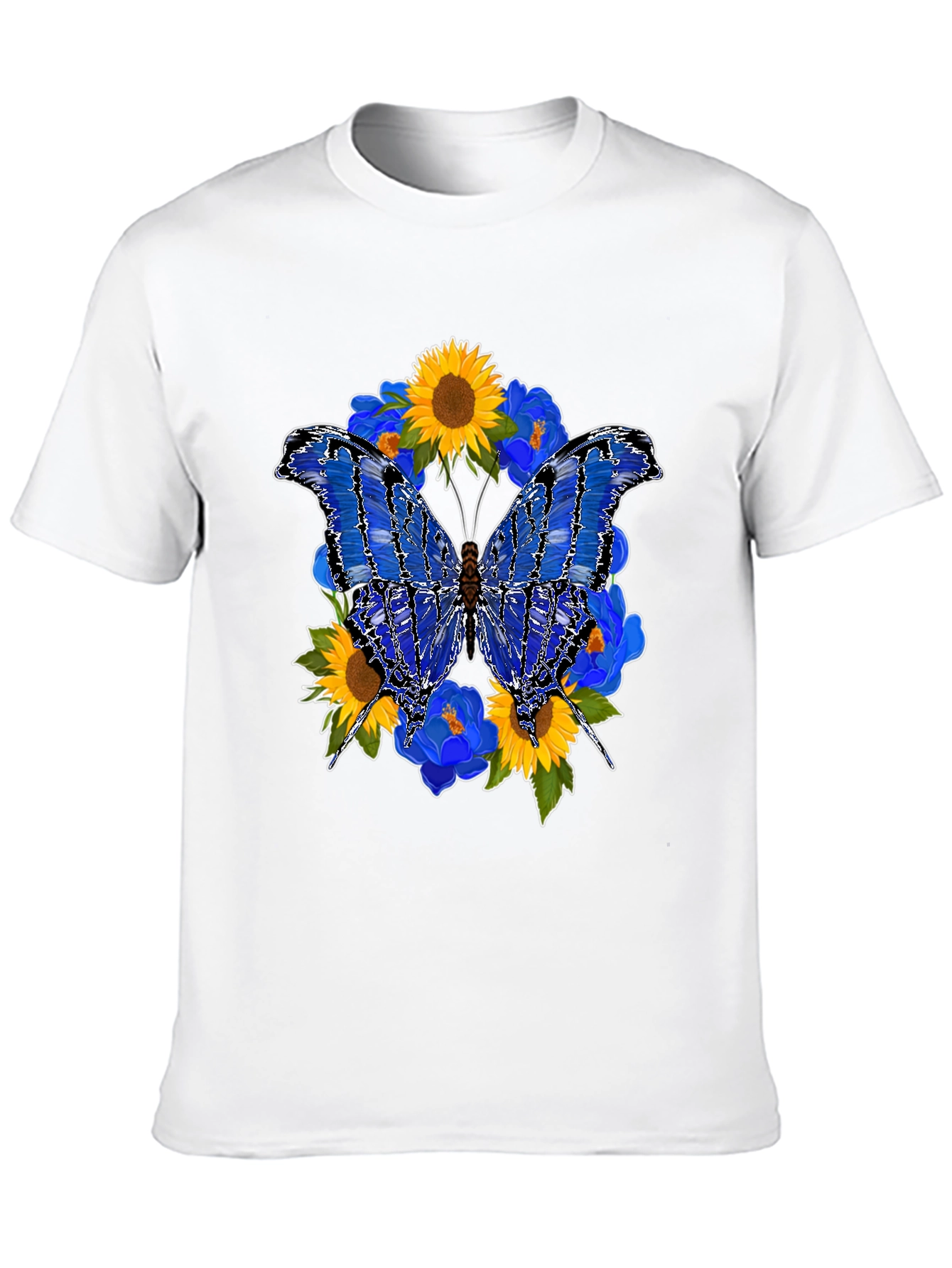 Butterfly Sunflower Graphic Black T-Shirt