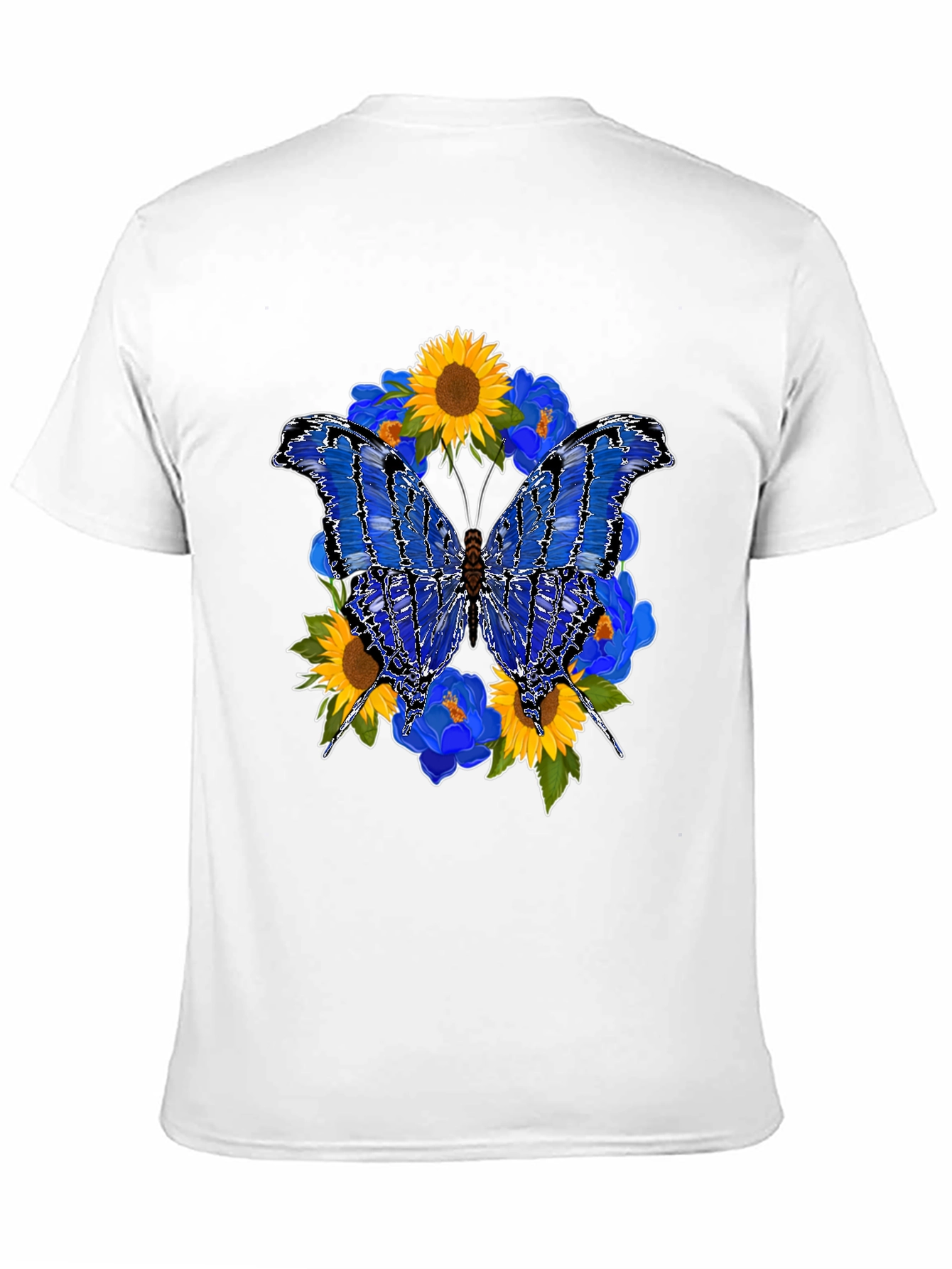Butterfly Sunflower Graphic Black T-Shirt