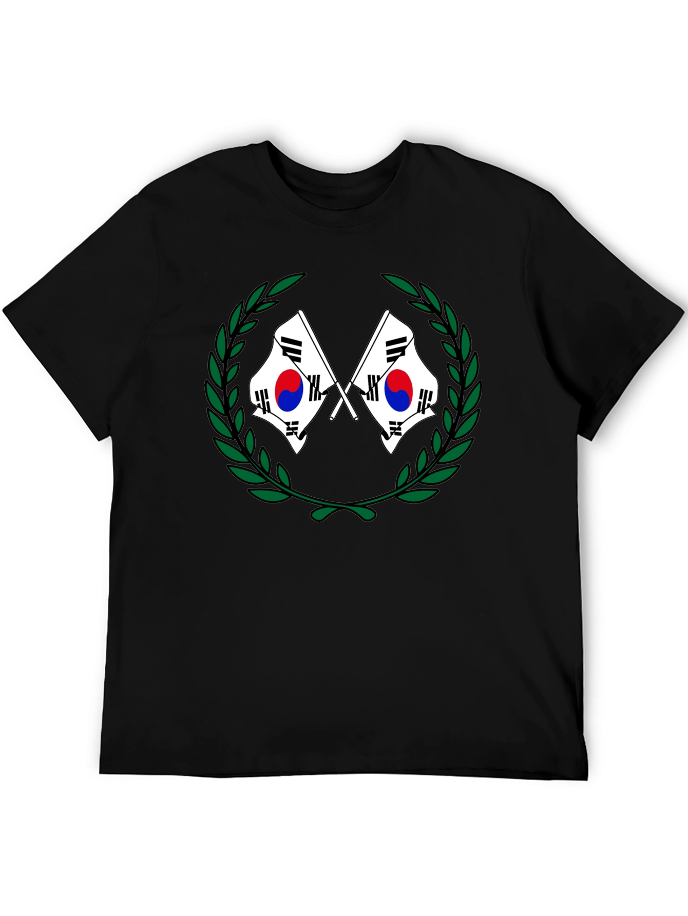 South Korea Flag Laurel Wreath Black T-Shirt