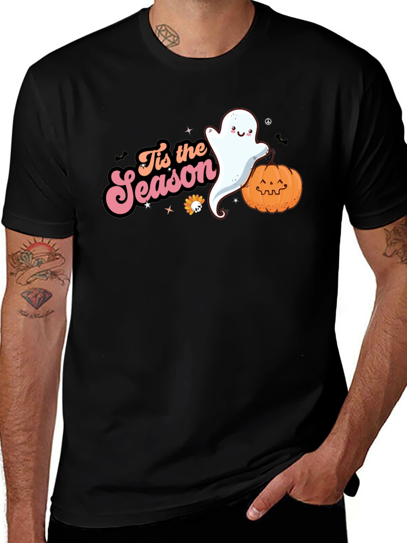 Tis the Season Ghost & Pumpkin Black T-Shirt