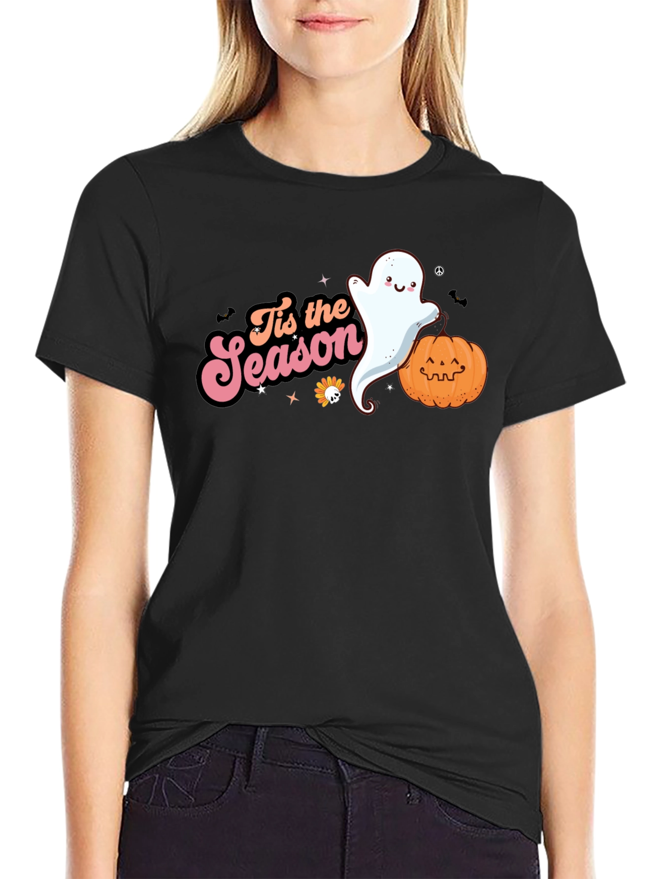 Tis the Season Ghost & Pumpkin Black T-Shirt