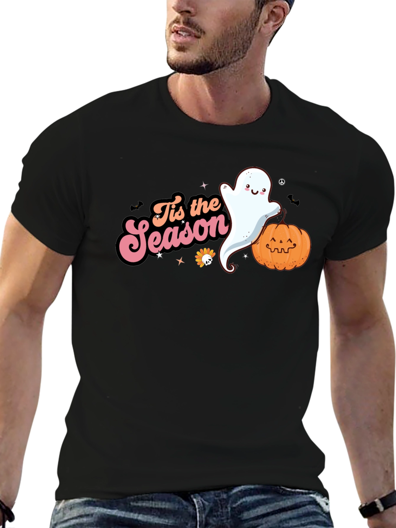 Tis the Season Ghost & Pumpkin Black T-Shirt