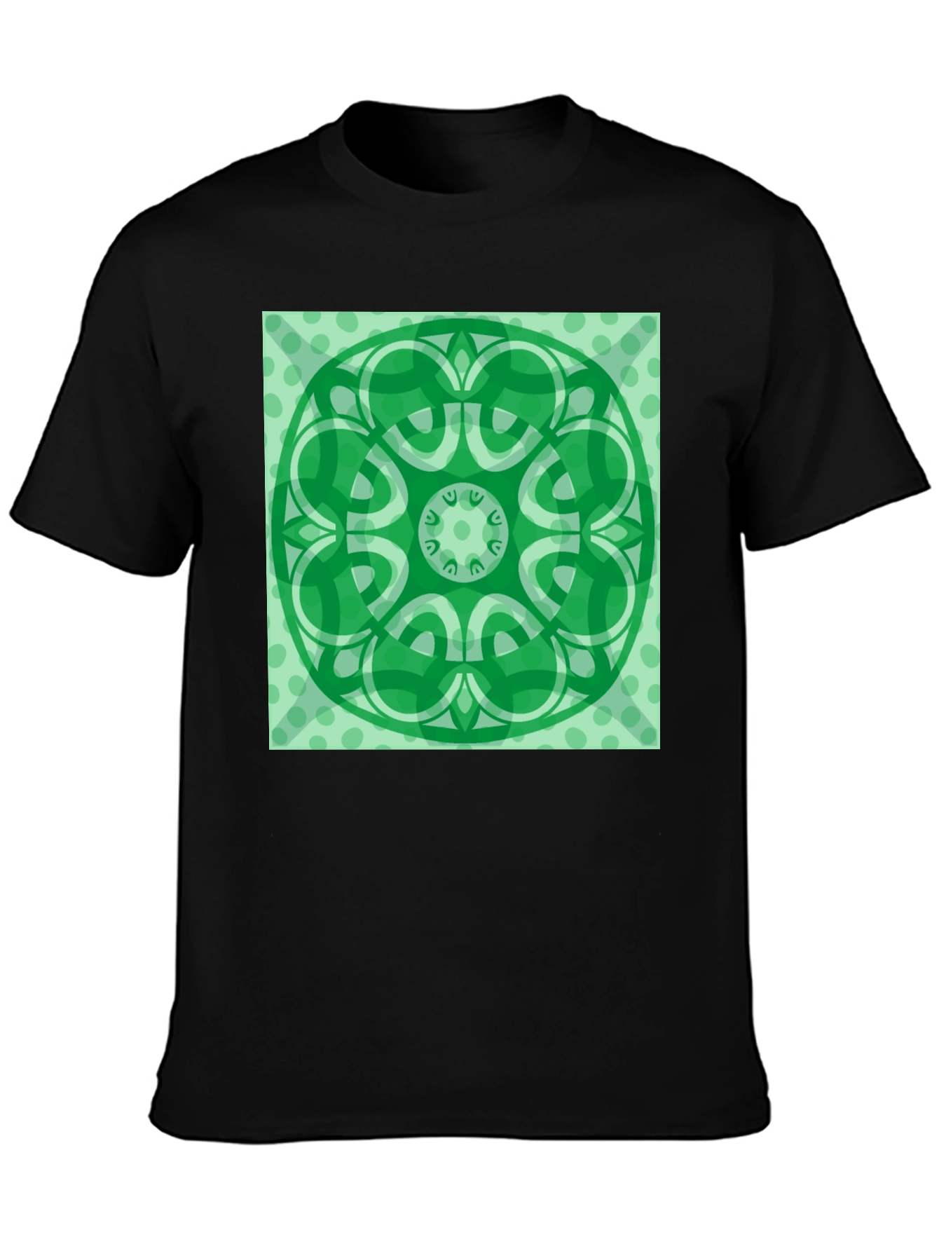 Green Mandala Graphic Black T-Shirt