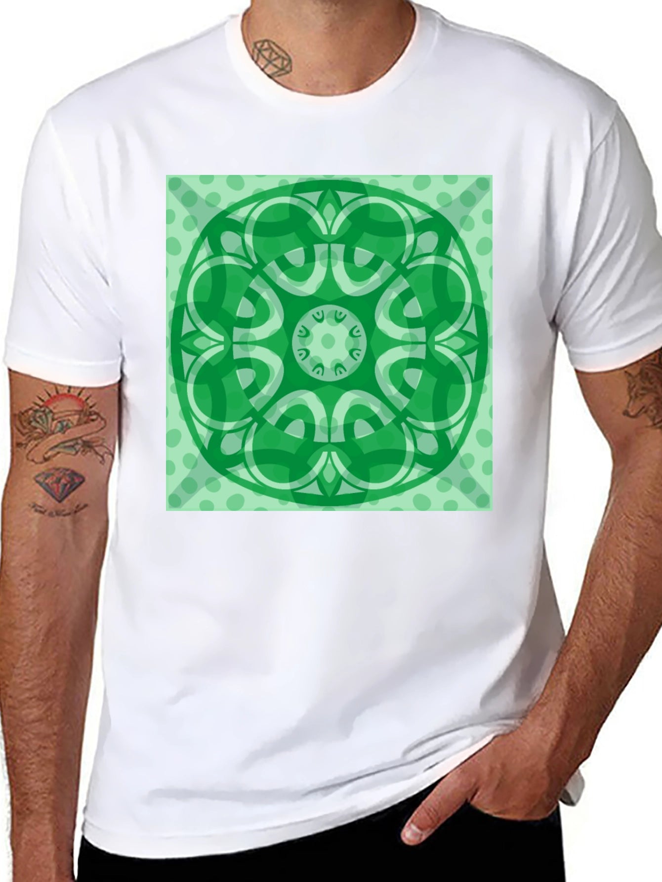 Green Mandala Graphic Black T-Shirt