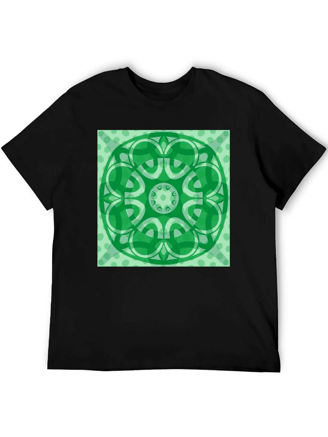 Green Mandala Graphic Black T-Shirt