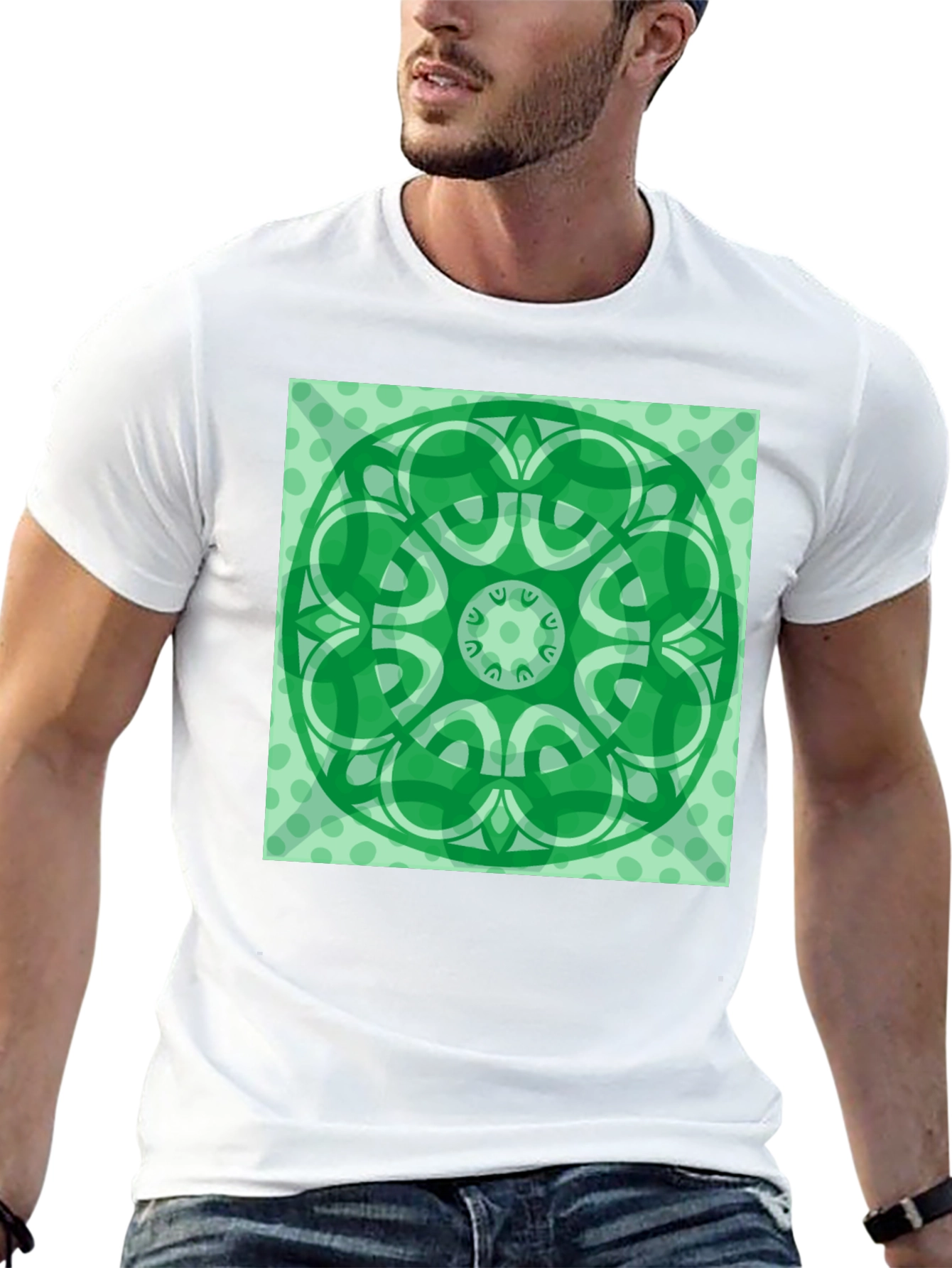 Green Mandala Graphic Black T-Shirt