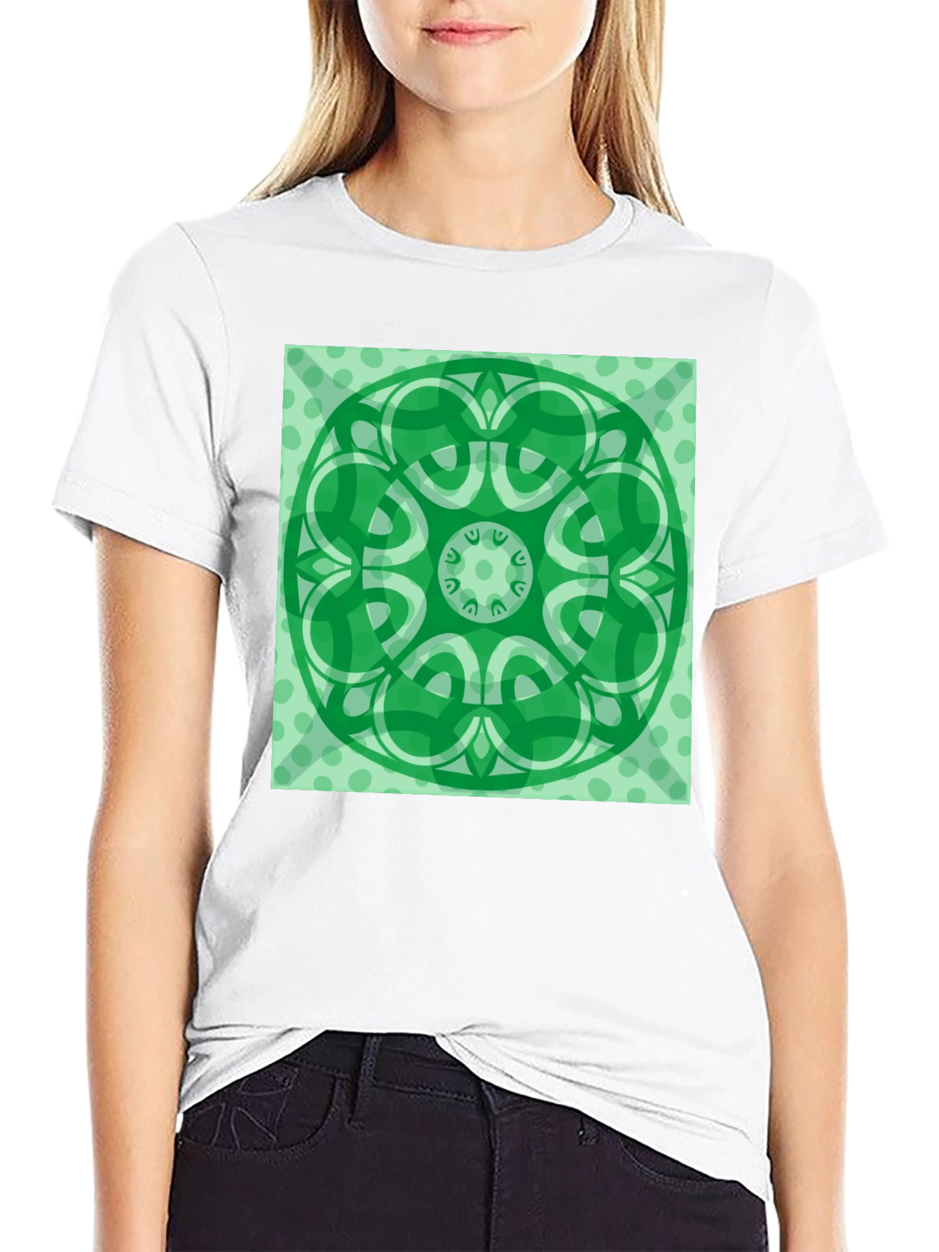 Green Mandala Graphic Black T-Shirt