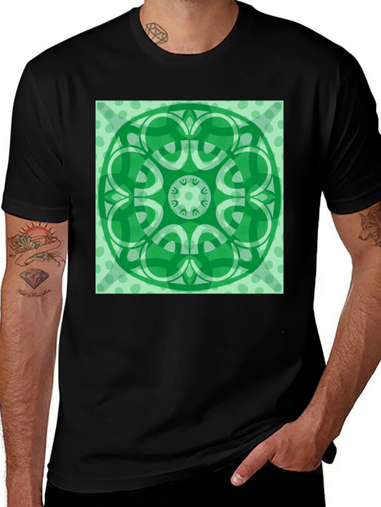 Green Mandala Graphic Black T-Shirt
