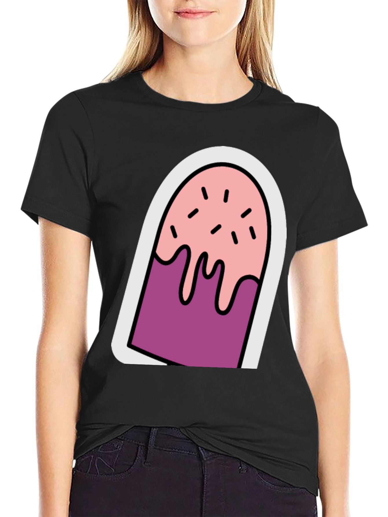 Cartoon Popsicle Graphic Tee - Black Unisex T-Shirt