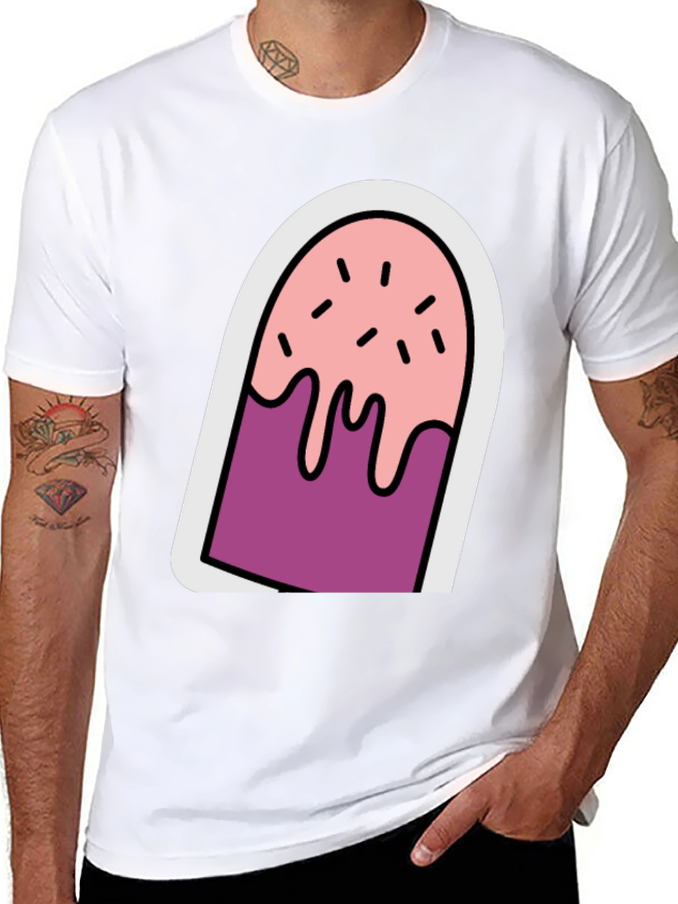 Cartoon Popsicle Graphic Tee - Black Unisex T-Shirt